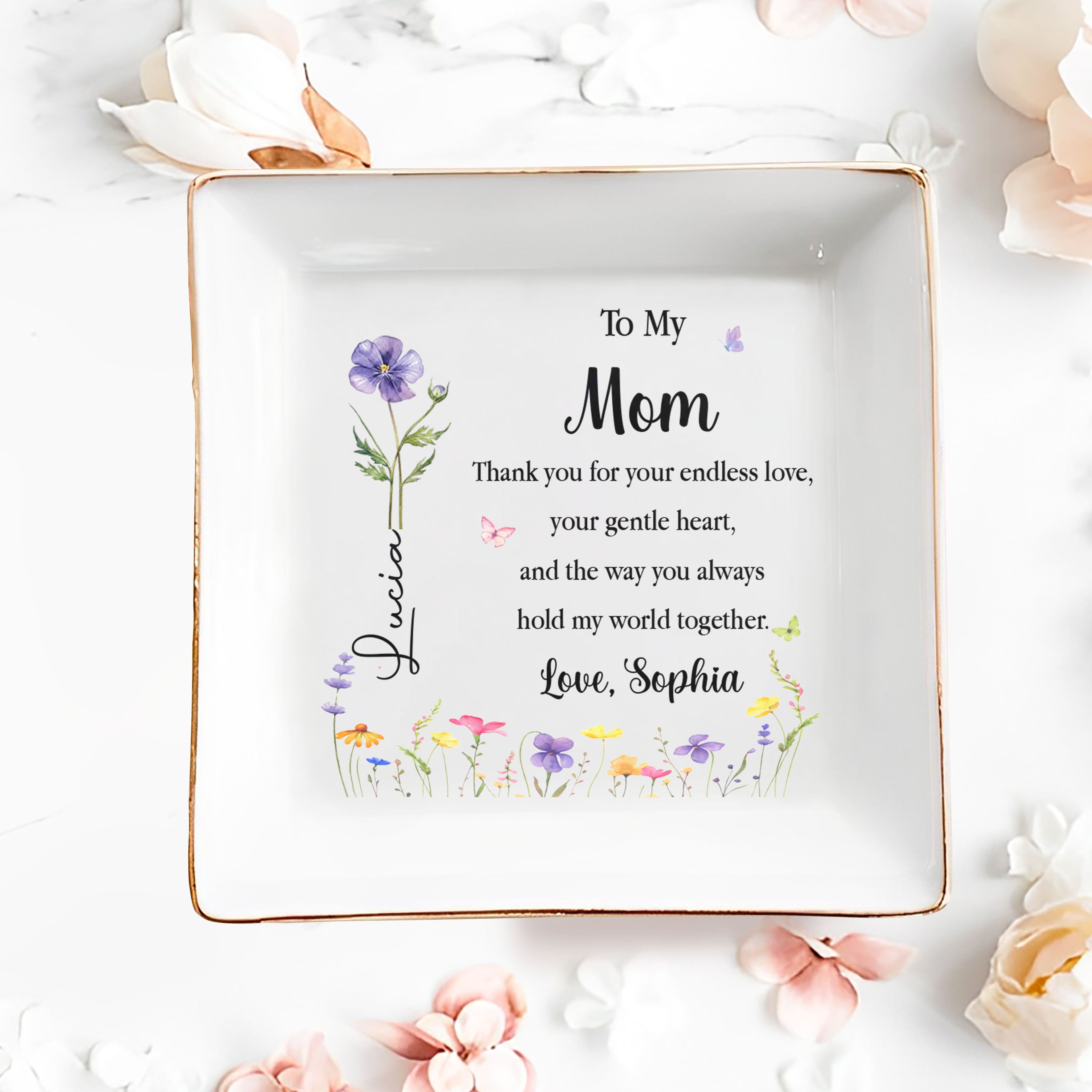 Personalized Jewelry Dish for Mom Birth Month Flower Gift
