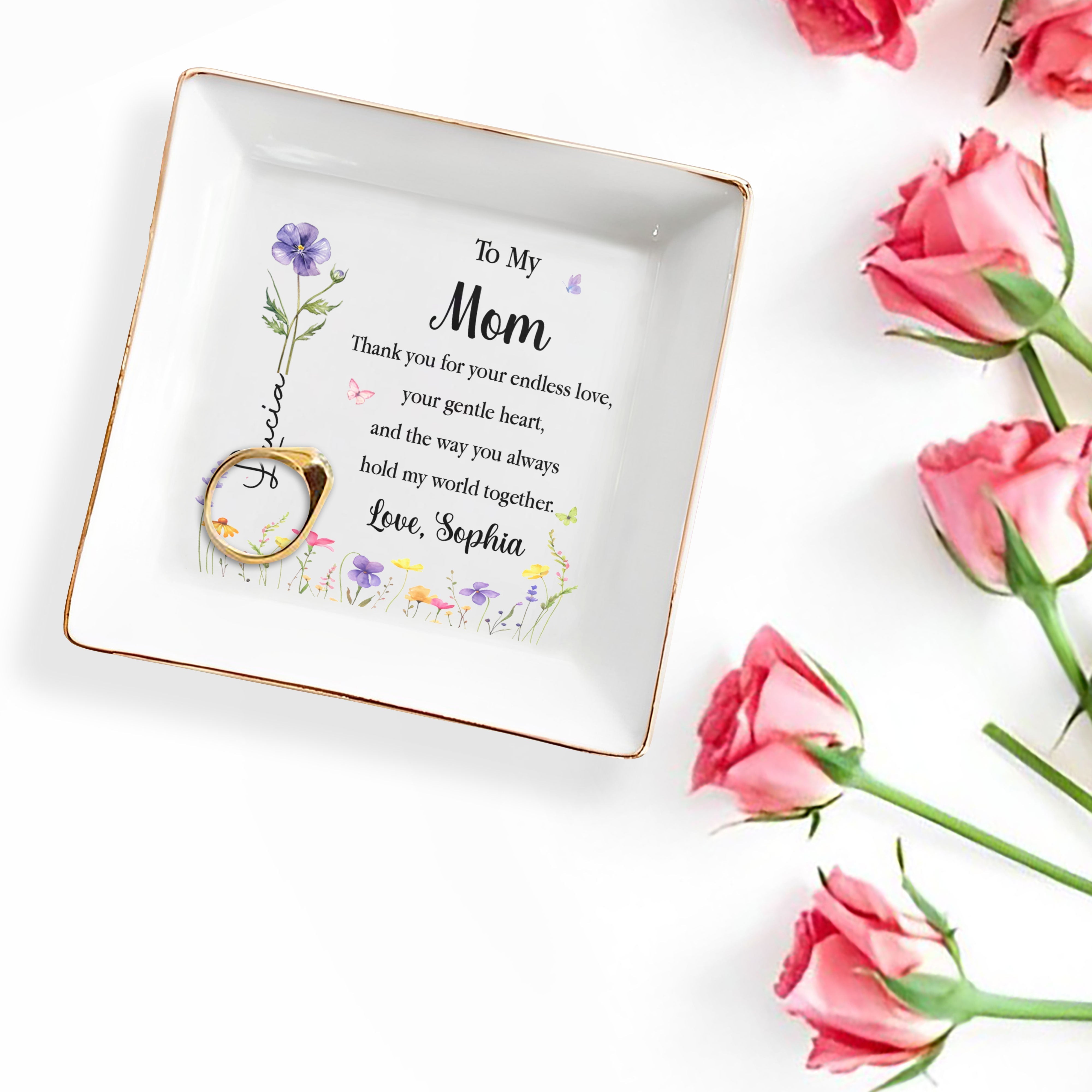 Personalized Jewelry Dish for Mom Birth Month Flower Gift