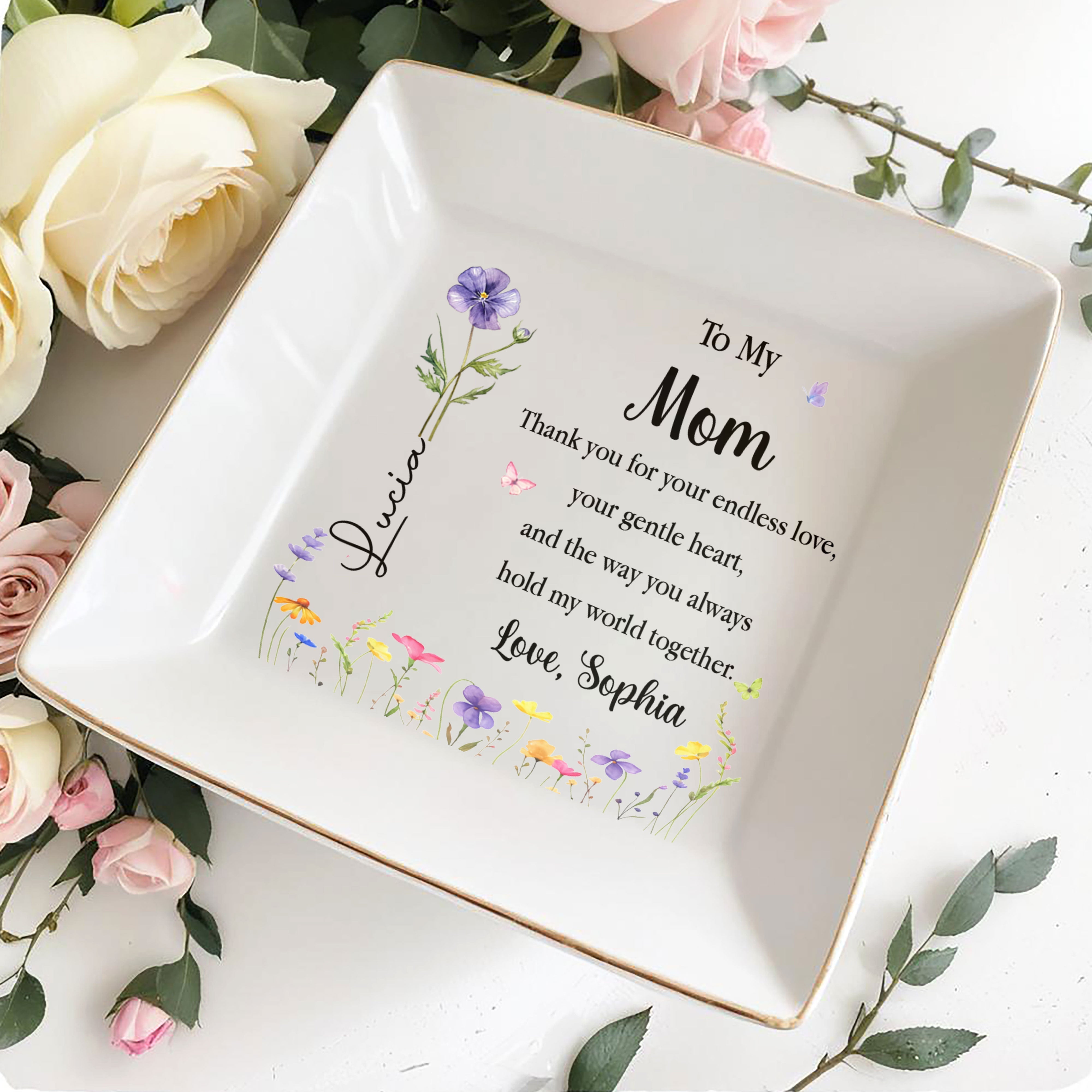 Personalized Jewelry Dish for Mom Birth Month Flower Gift