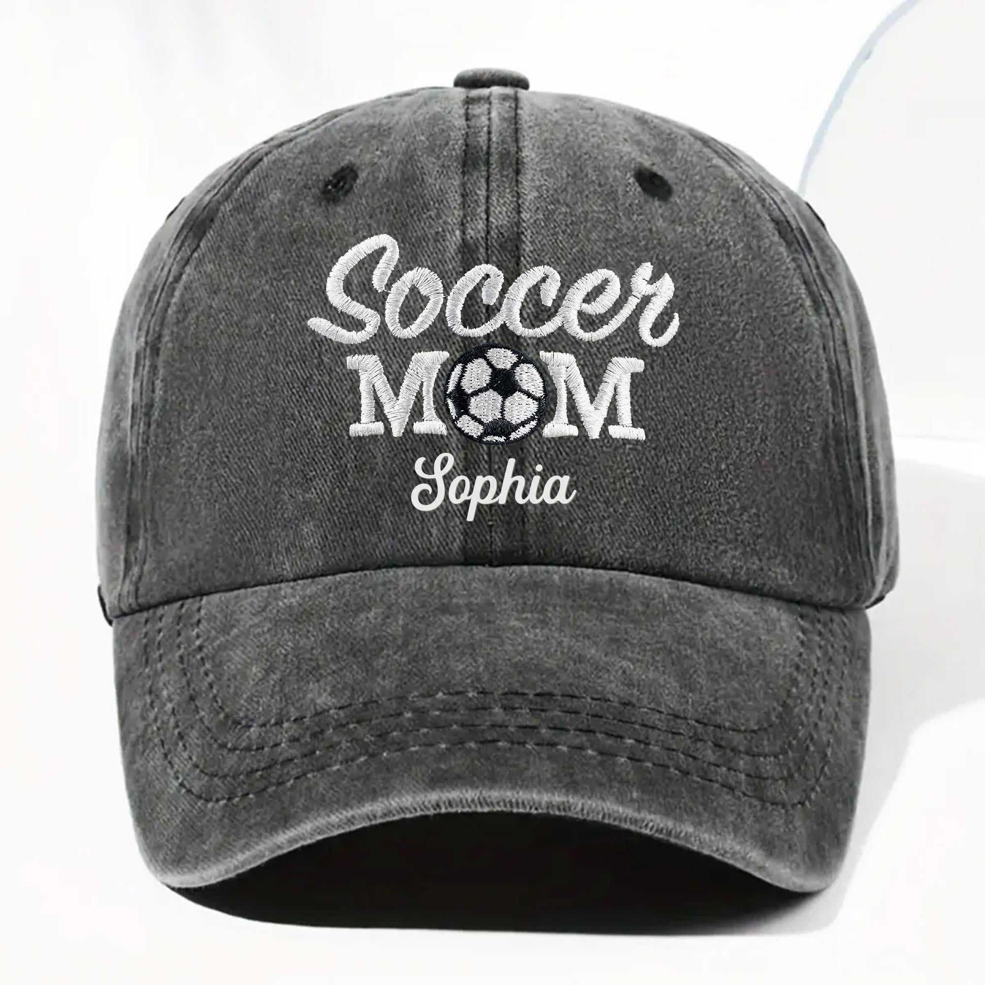 Personalized Washed Denim Cap Custom Soccer MOM Gift