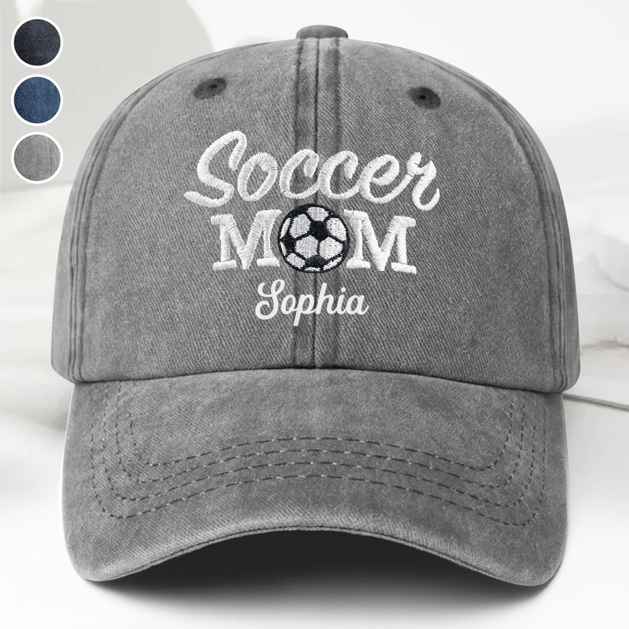 Personalized Washed Denim Cap Custom Soccer MOM Gift