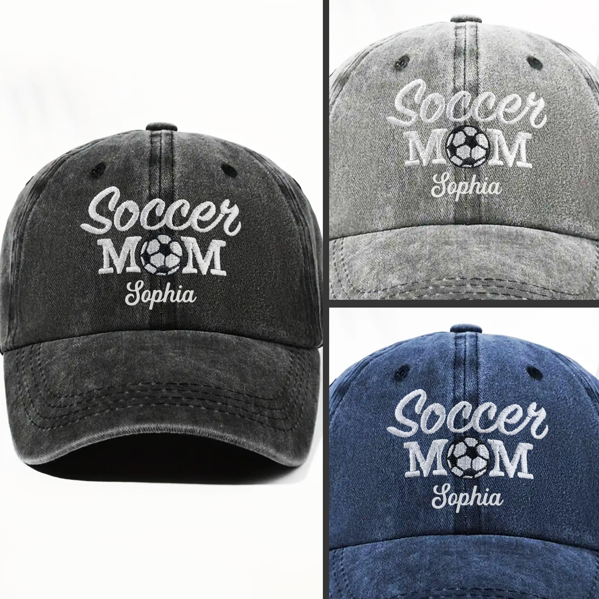 Personalized Washed Denim Cap Custom Soccer MOM Gift