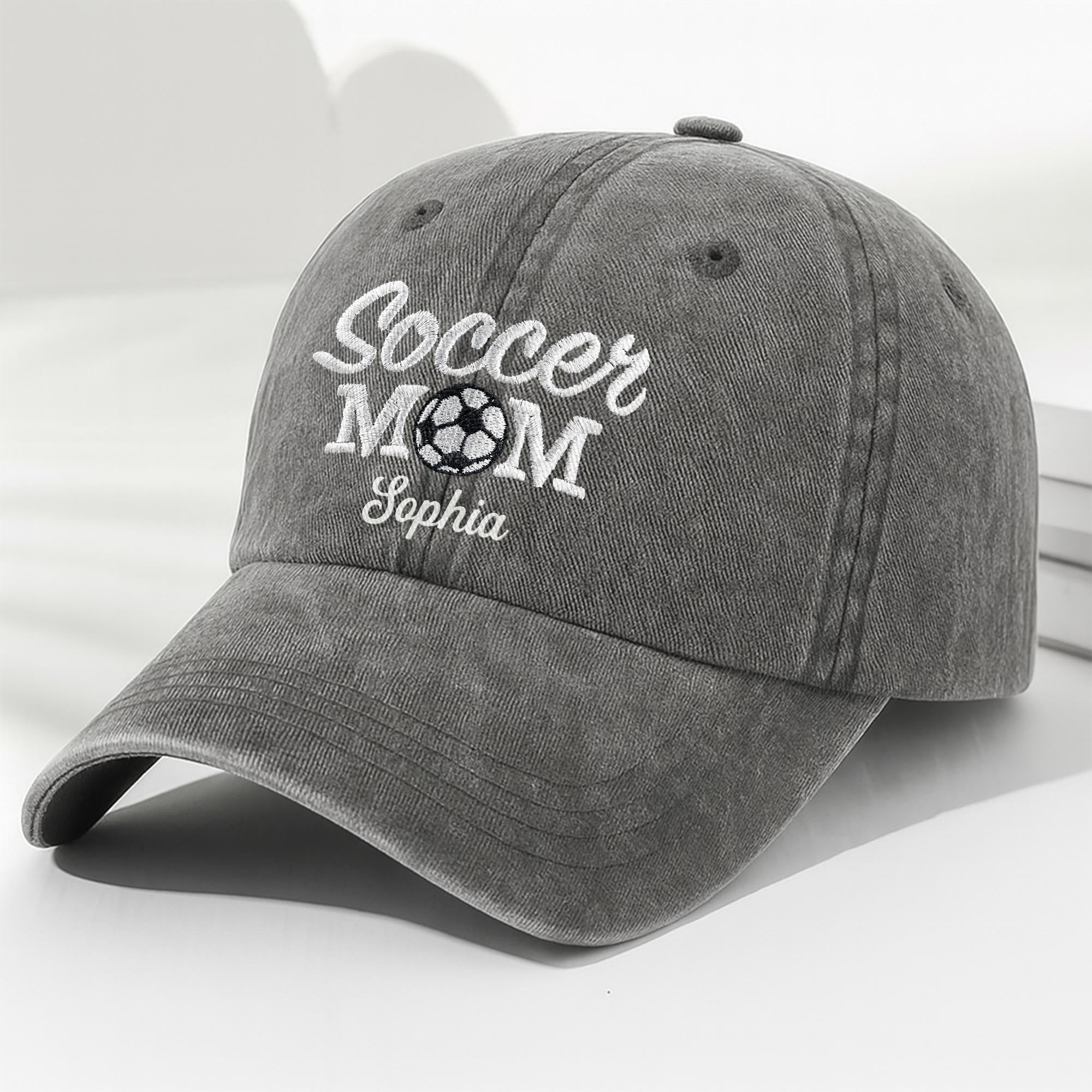 Personalized Washed Denim Cap Custom Soccer MOM Gift
