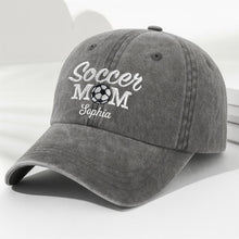 Load image into Gallery viewer, Personalized Washed Denim Cap Custom Soccer MOM Gift

