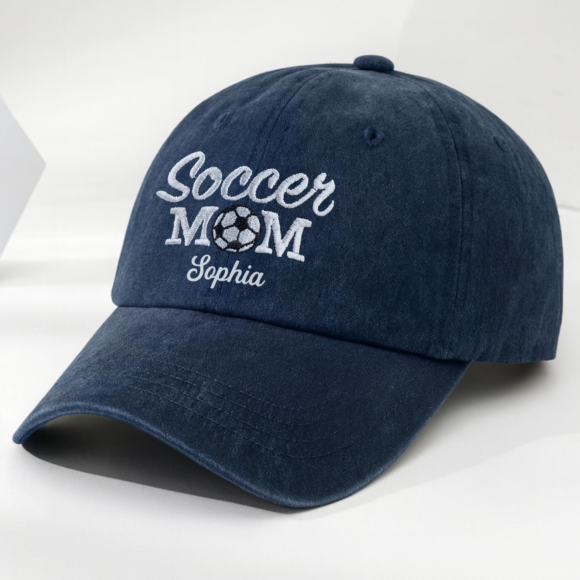 Personalized Washed Denim Cap Custom Soccer MOM Gift