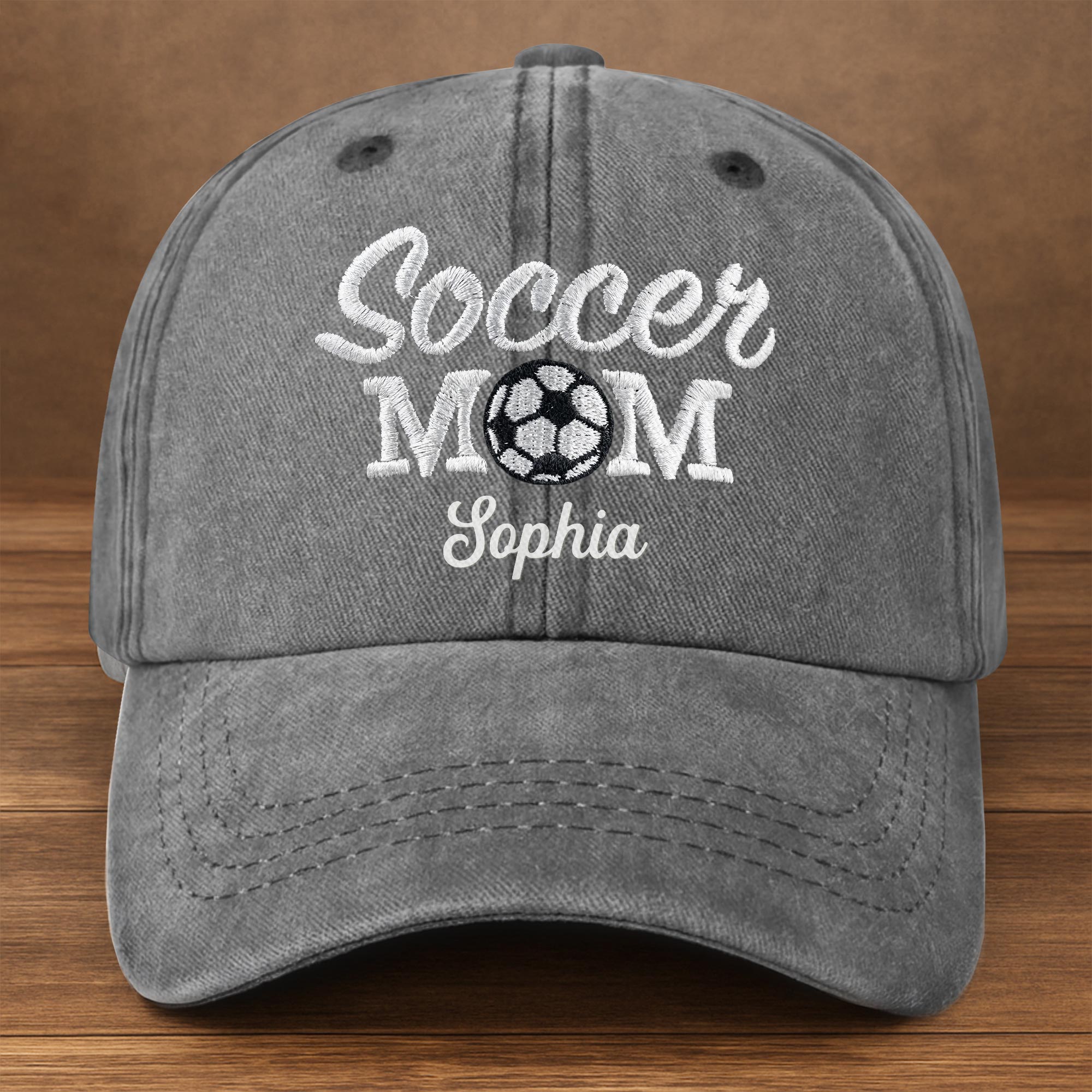 Personalized Washed Denim Cap Custom Soccer MOM Gift