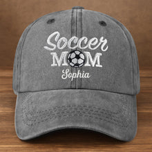 Load image into Gallery viewer, Personalized Washed Denim Cap Custom Soccer MOM Gift
