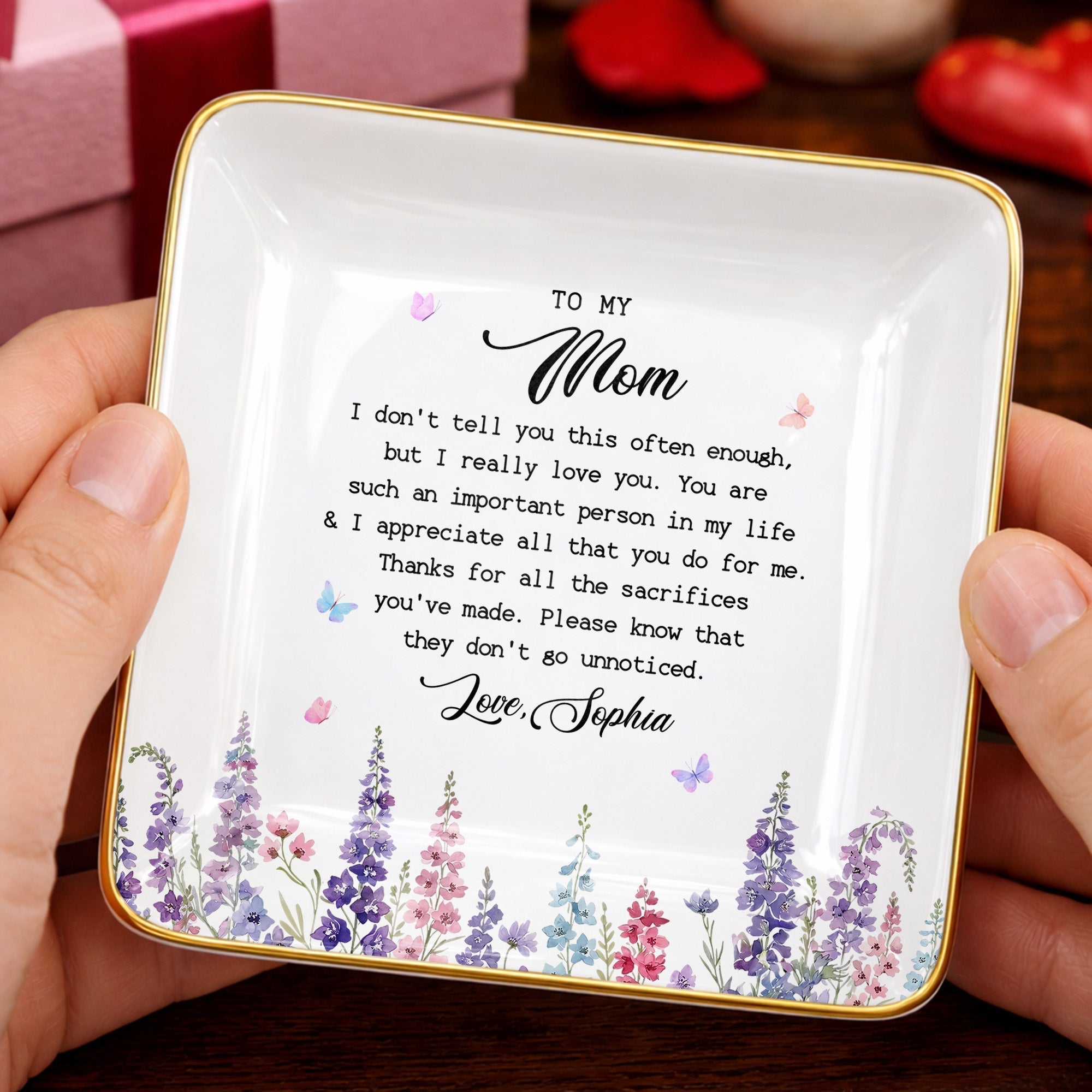 Personalized Ceramic Jewelry Dish Birth Month Flowers Gift for Mom