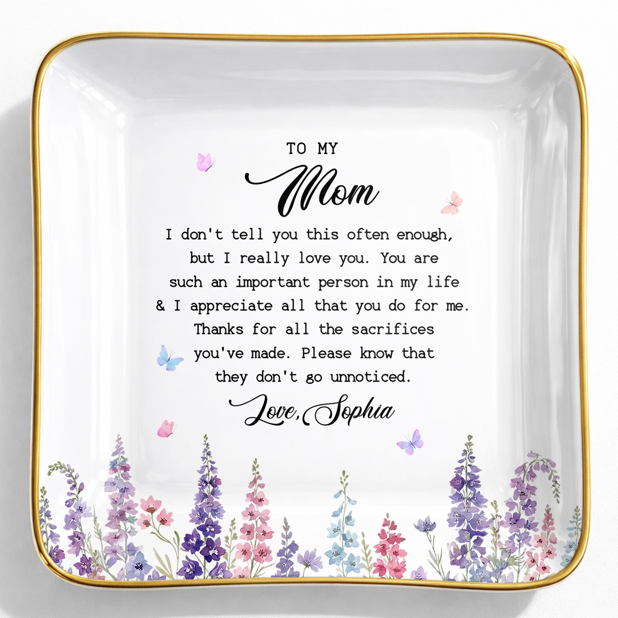 Personalized Ceramic Jewelry Dish Birth Month Flowers Gift for Mom