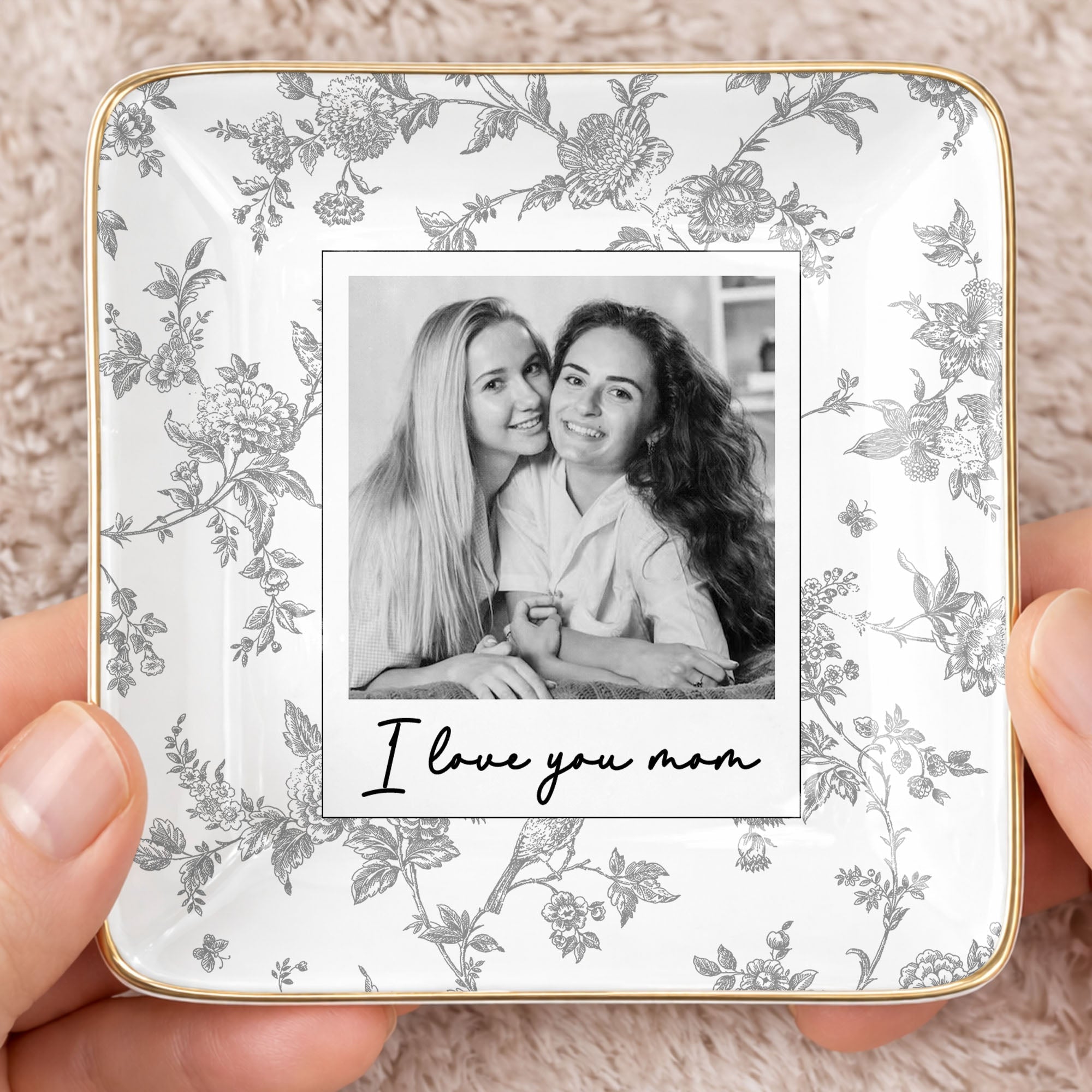 Personalized Floral Jewelry Dish Custom Photo Gift for Mom