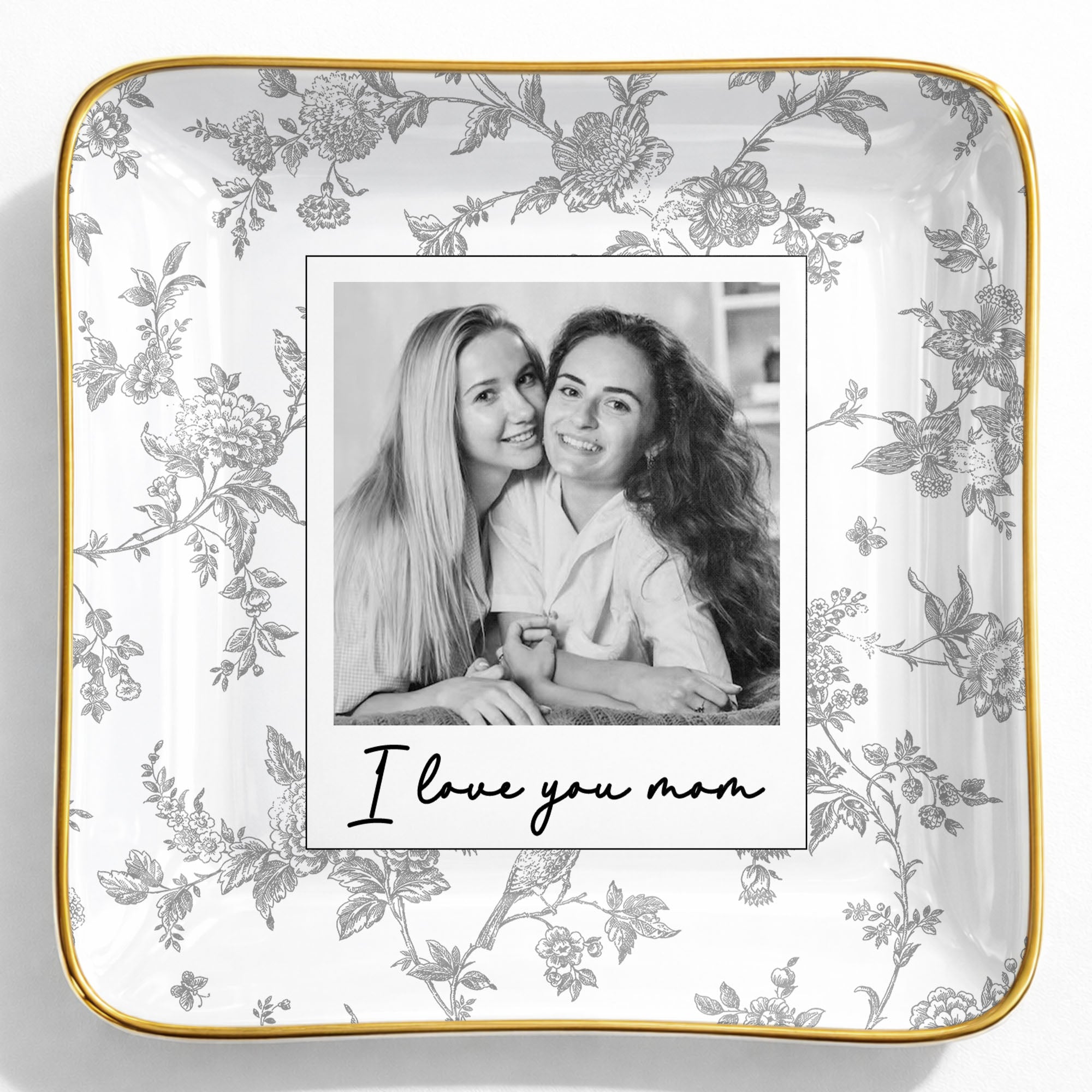 Personalized Floral Jewelry Dish Custom Photo Gift for Mom