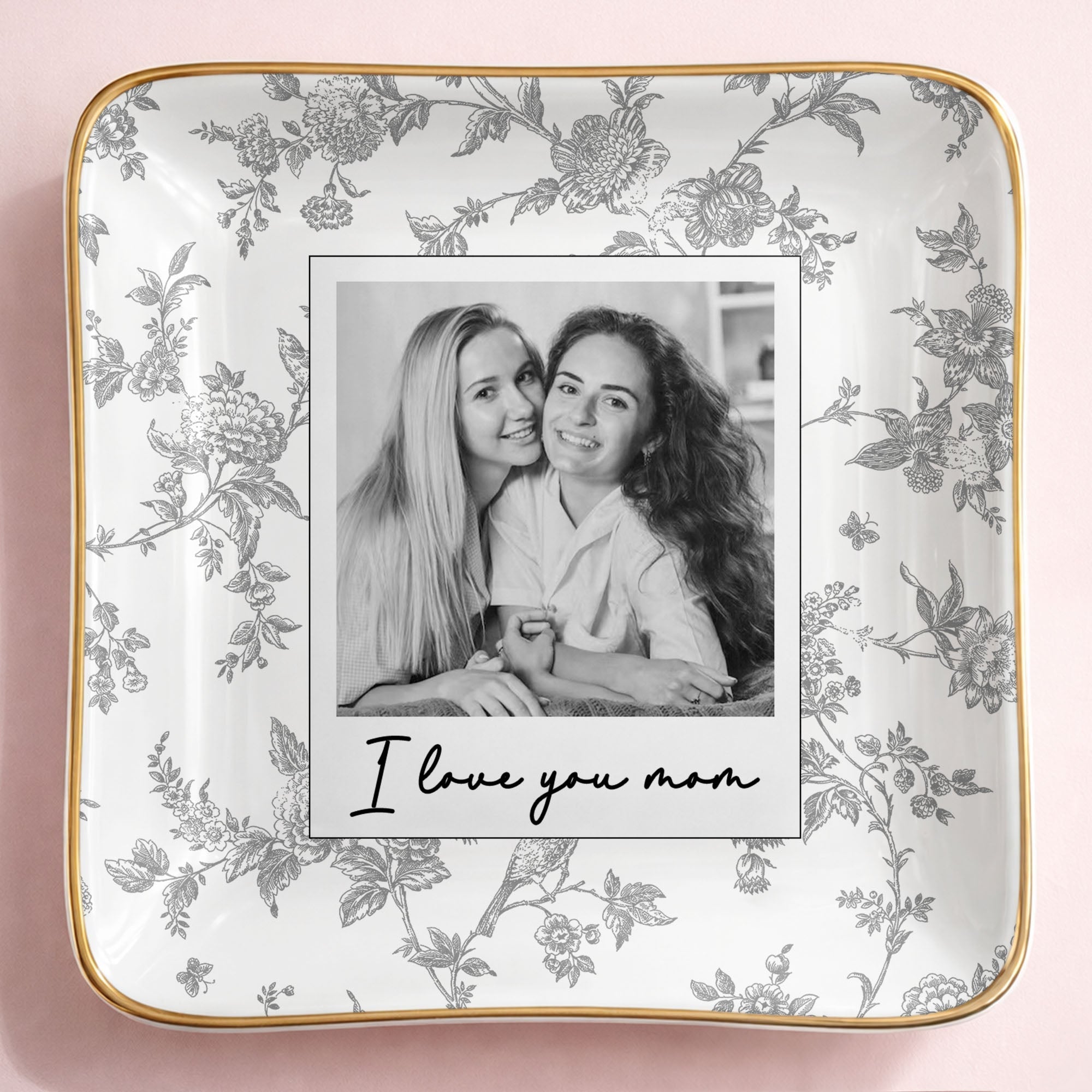 Personalized Floral Jewelry Dish Custom Photo Gift for Mom
