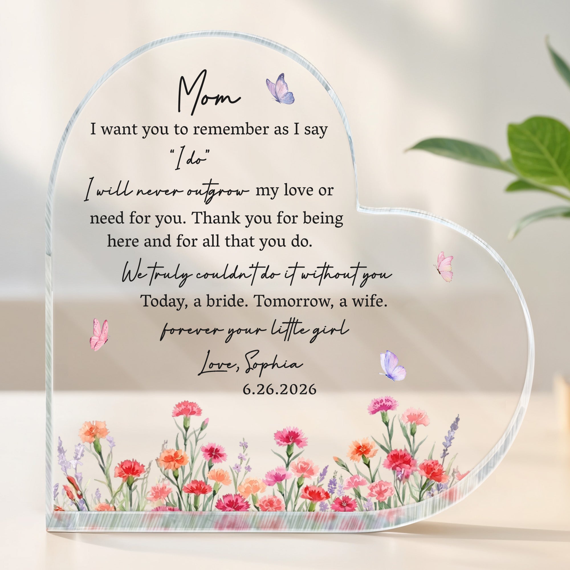 Personalized Heart Shaped Acrylic Plaque Custom Gift for Mom