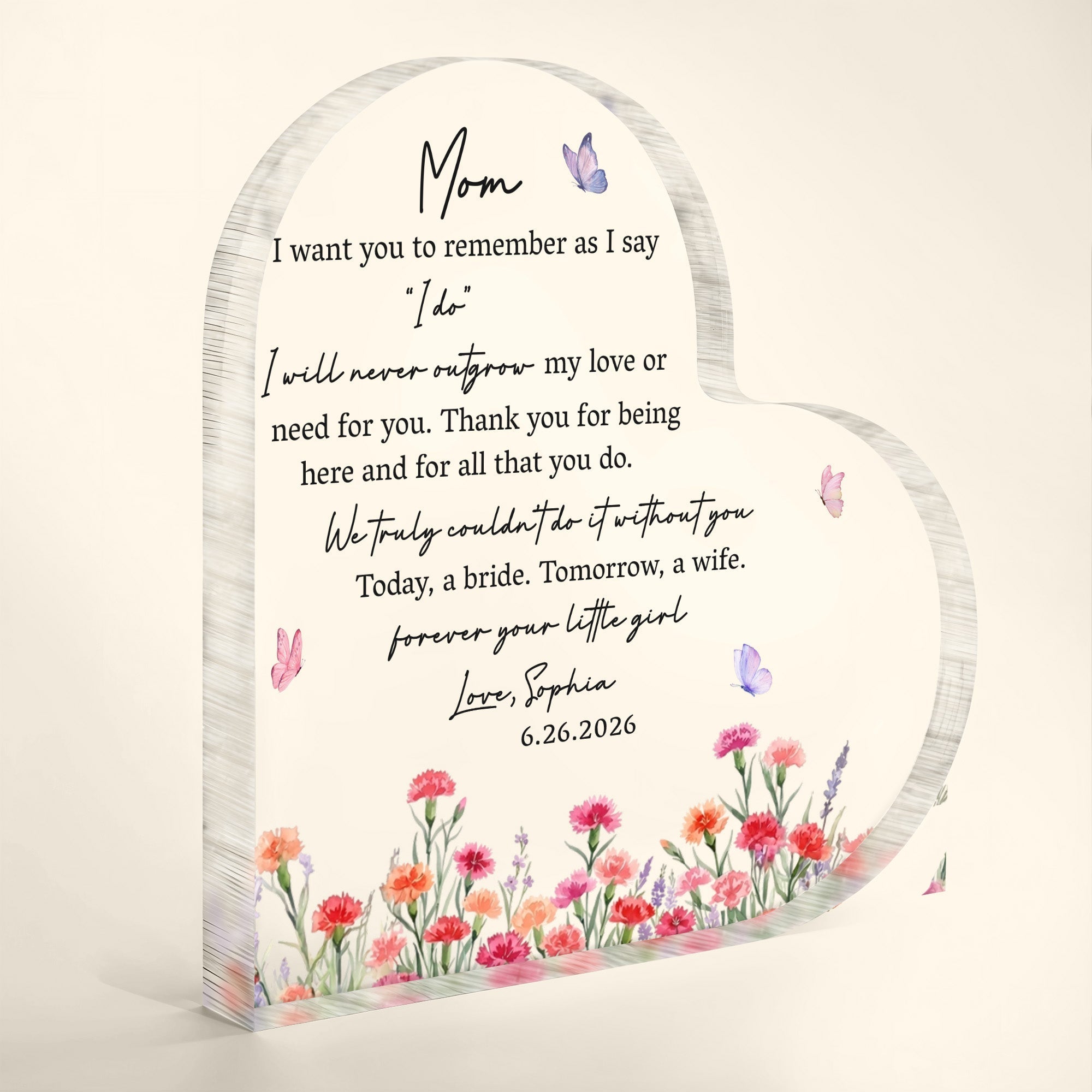Personalized Heart Shaped Acrylic Plaque Custom Gift for Mom