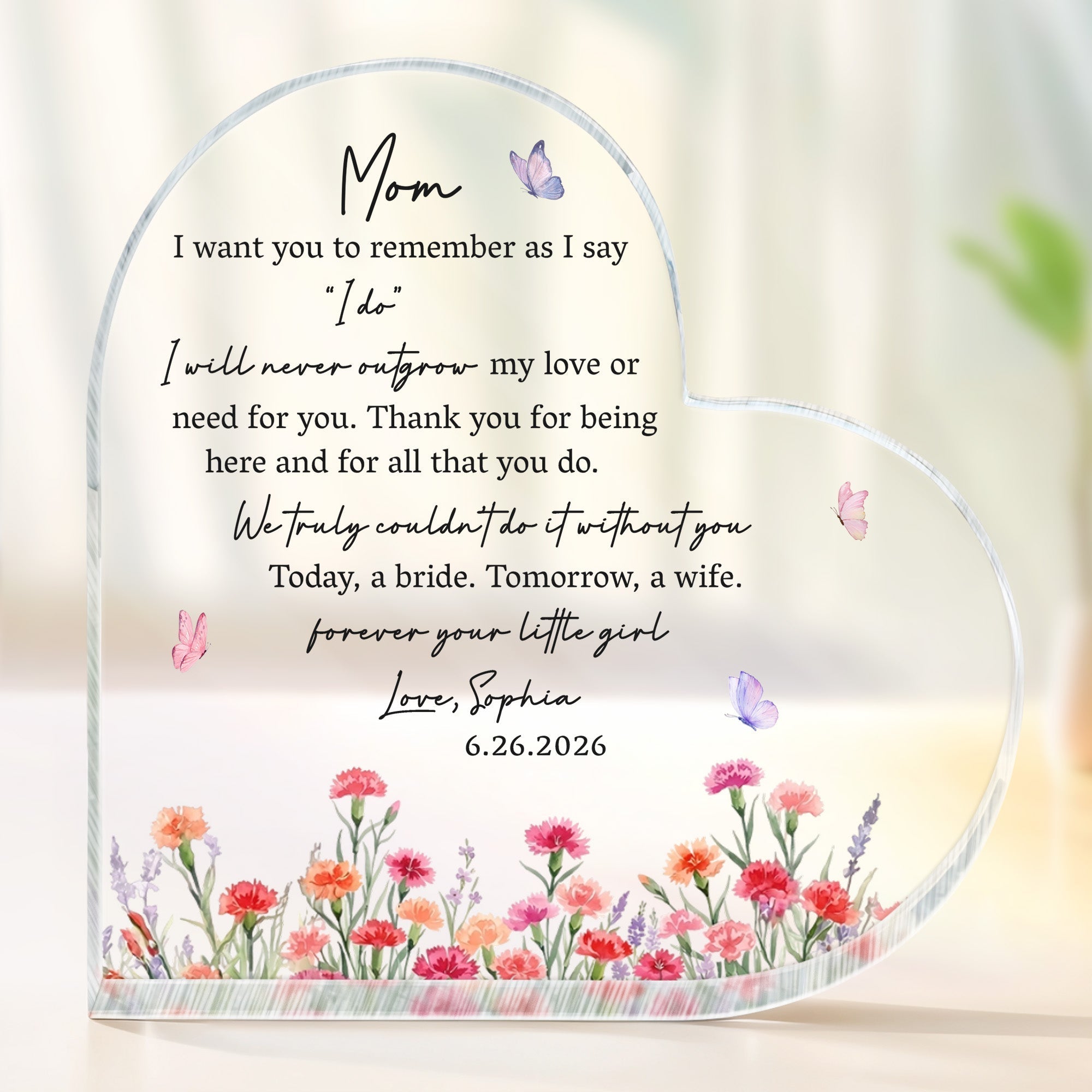 Personalized Heart Shaped Acrylic Plaque Custom Gift for Mom