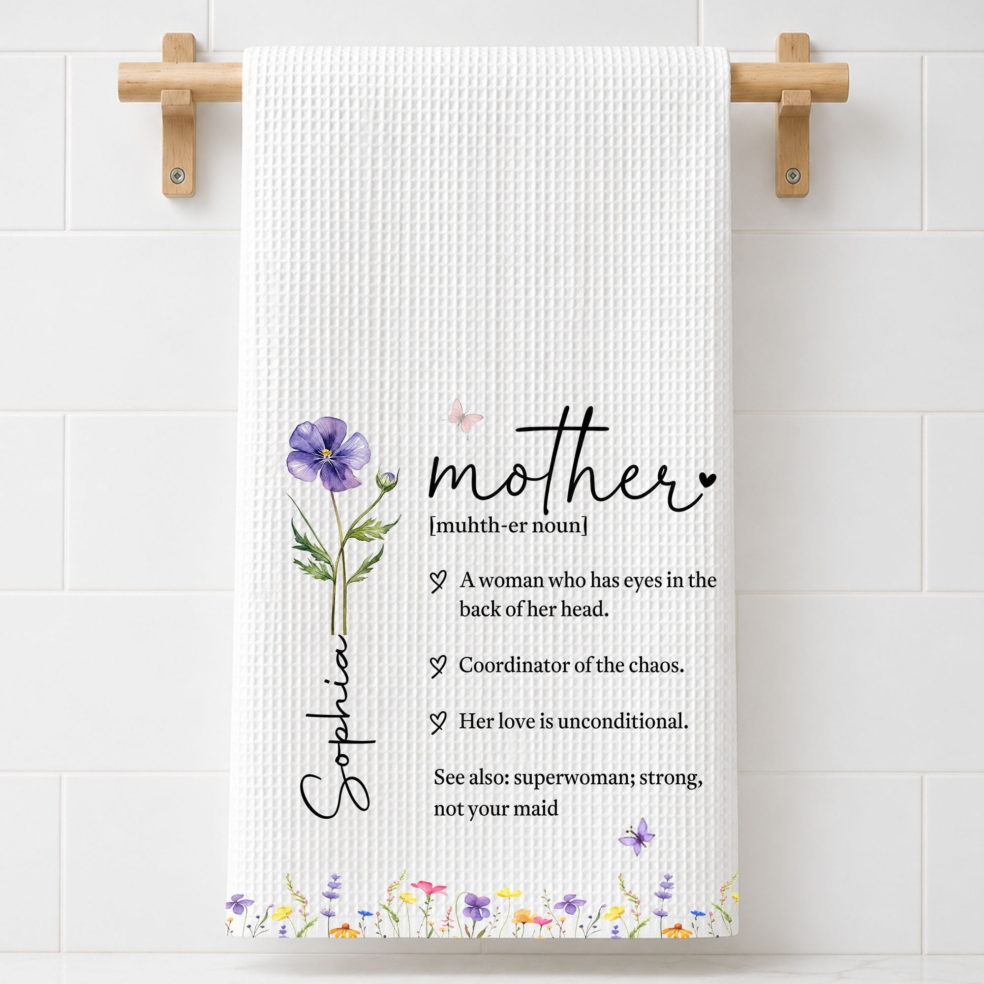 Personalized Floral Kitchen Towel Gift for Mom - Custom Decor