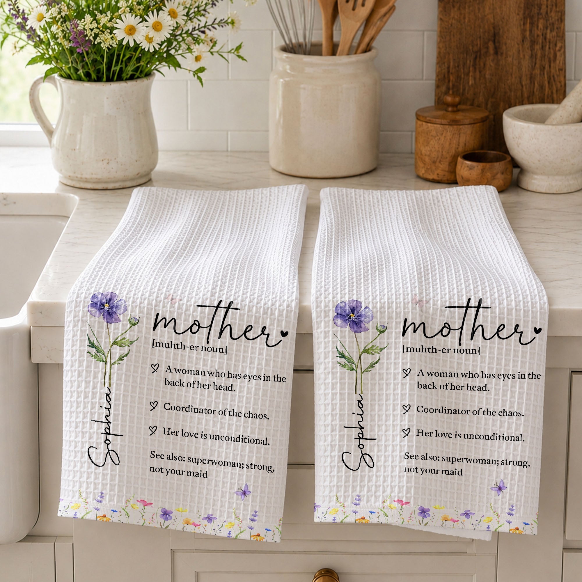 Personalized Floral Kitchen Towel Gift for Mom - Custom Decor