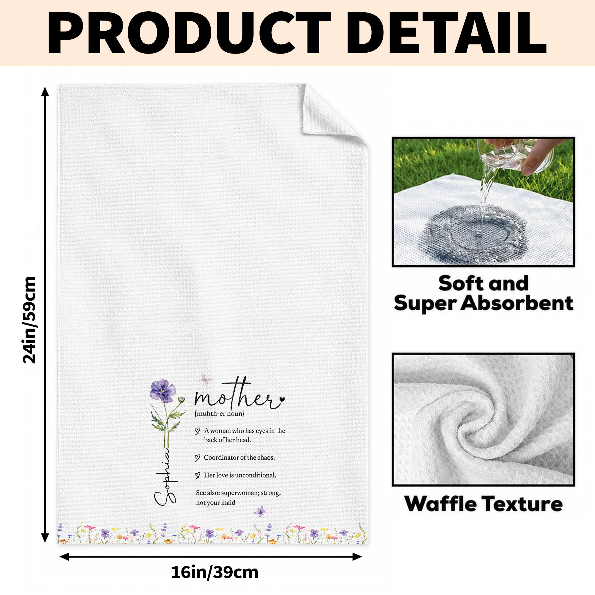 Personalized Floral Kitchen Towel Gift for Mom - Custom Decor