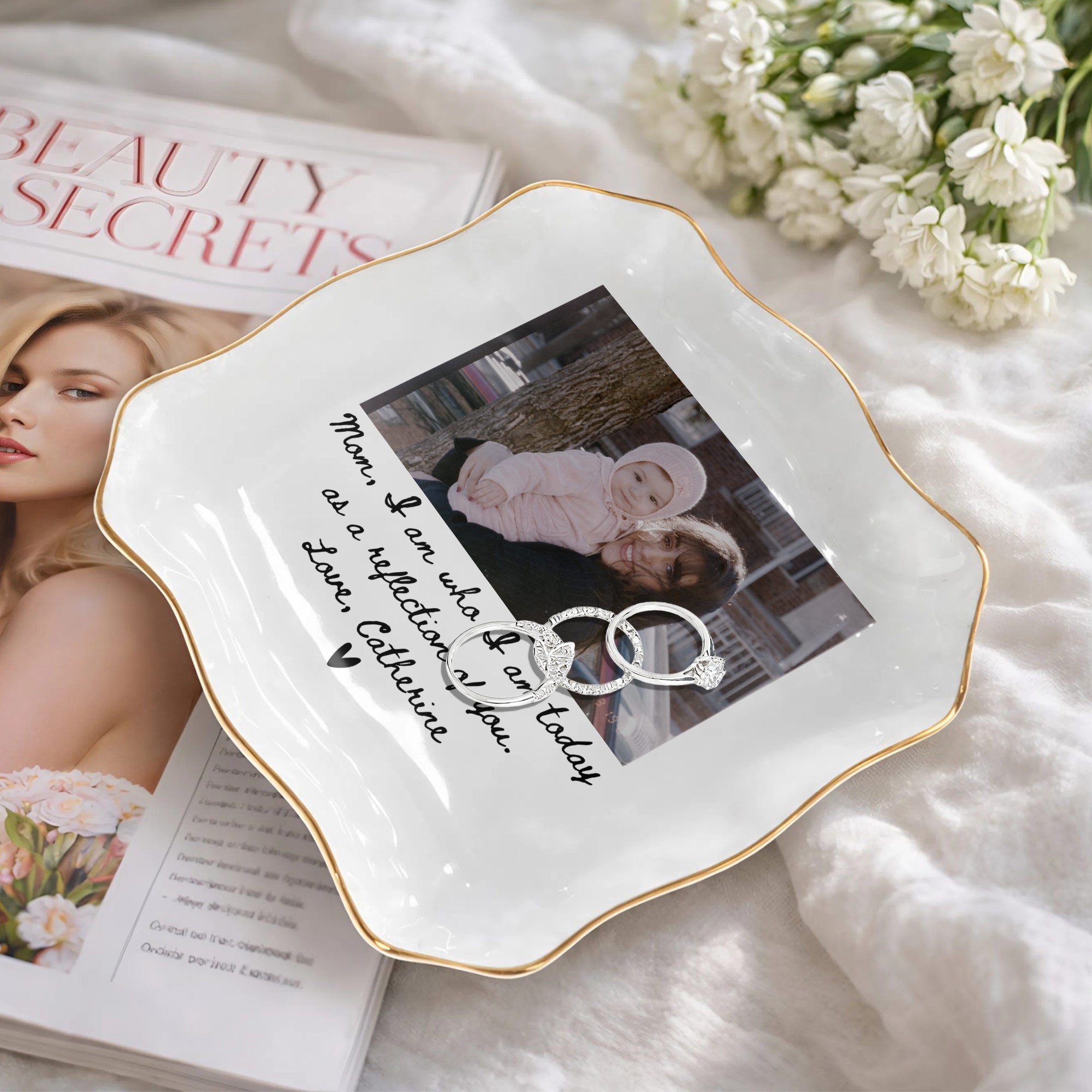 Personalized Lace Jewelry Dish Custom Name Gift for Mom
