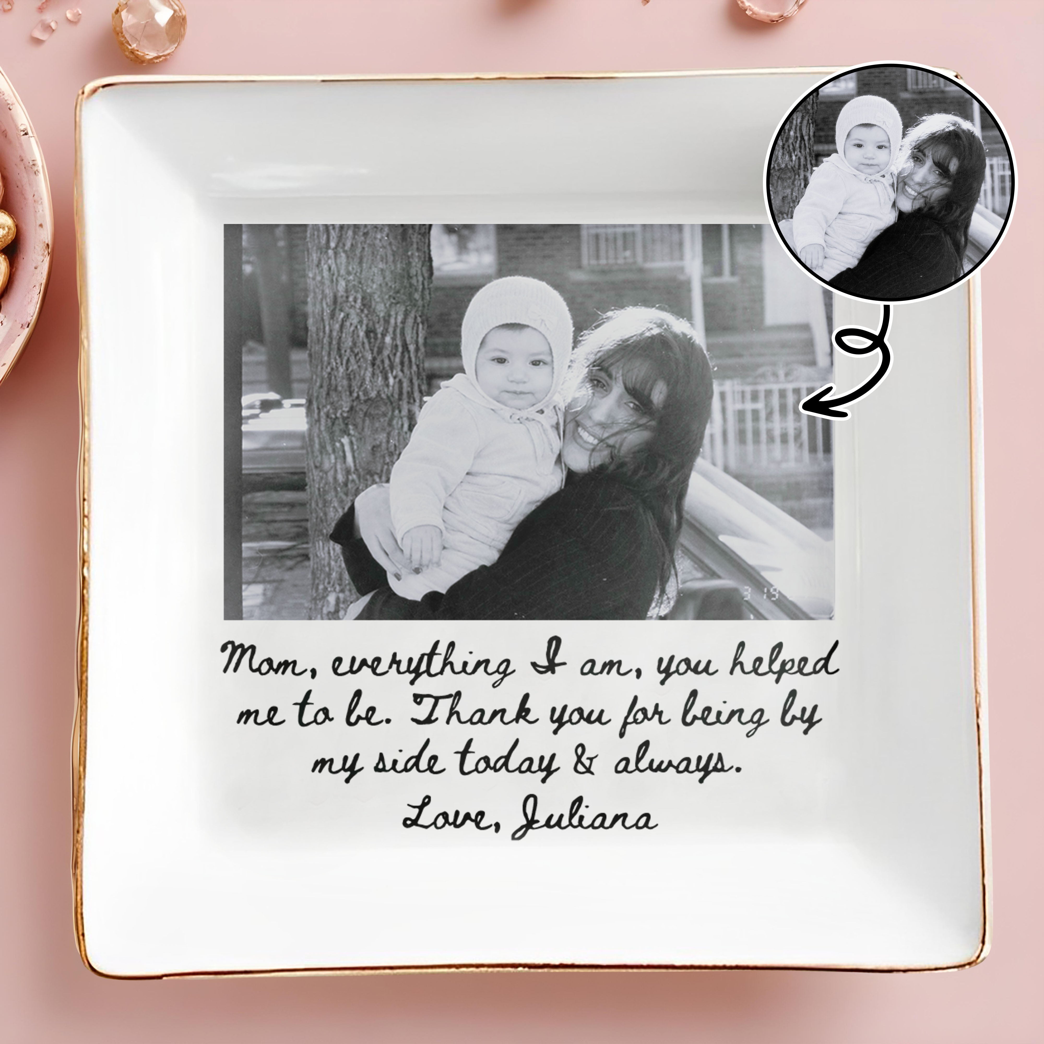 Personalized Photo Jewelry Dish Custom Gift for Mom Ceramic