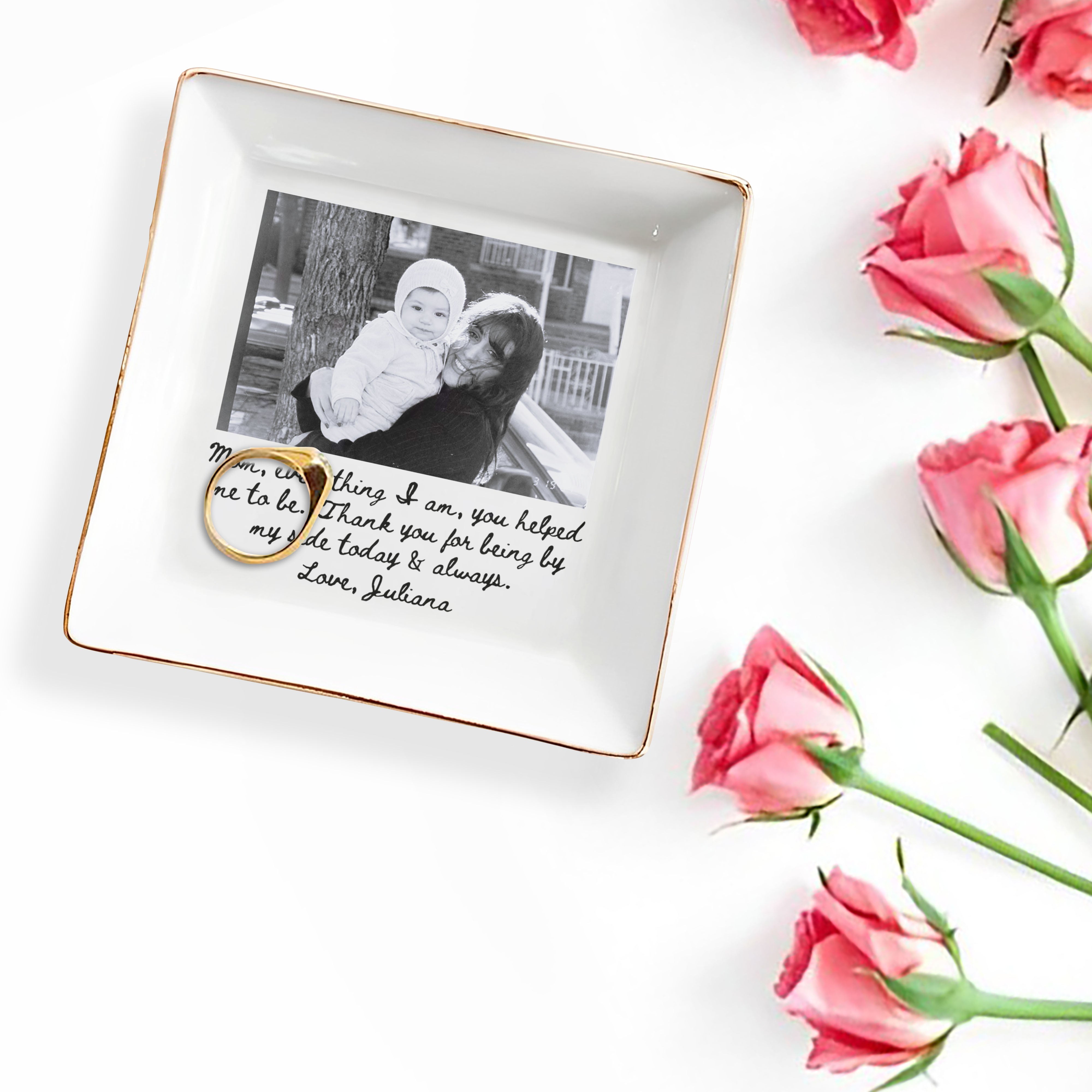 Personalized Photo Jewelry Dish Custom Gift for Mom Ceramic