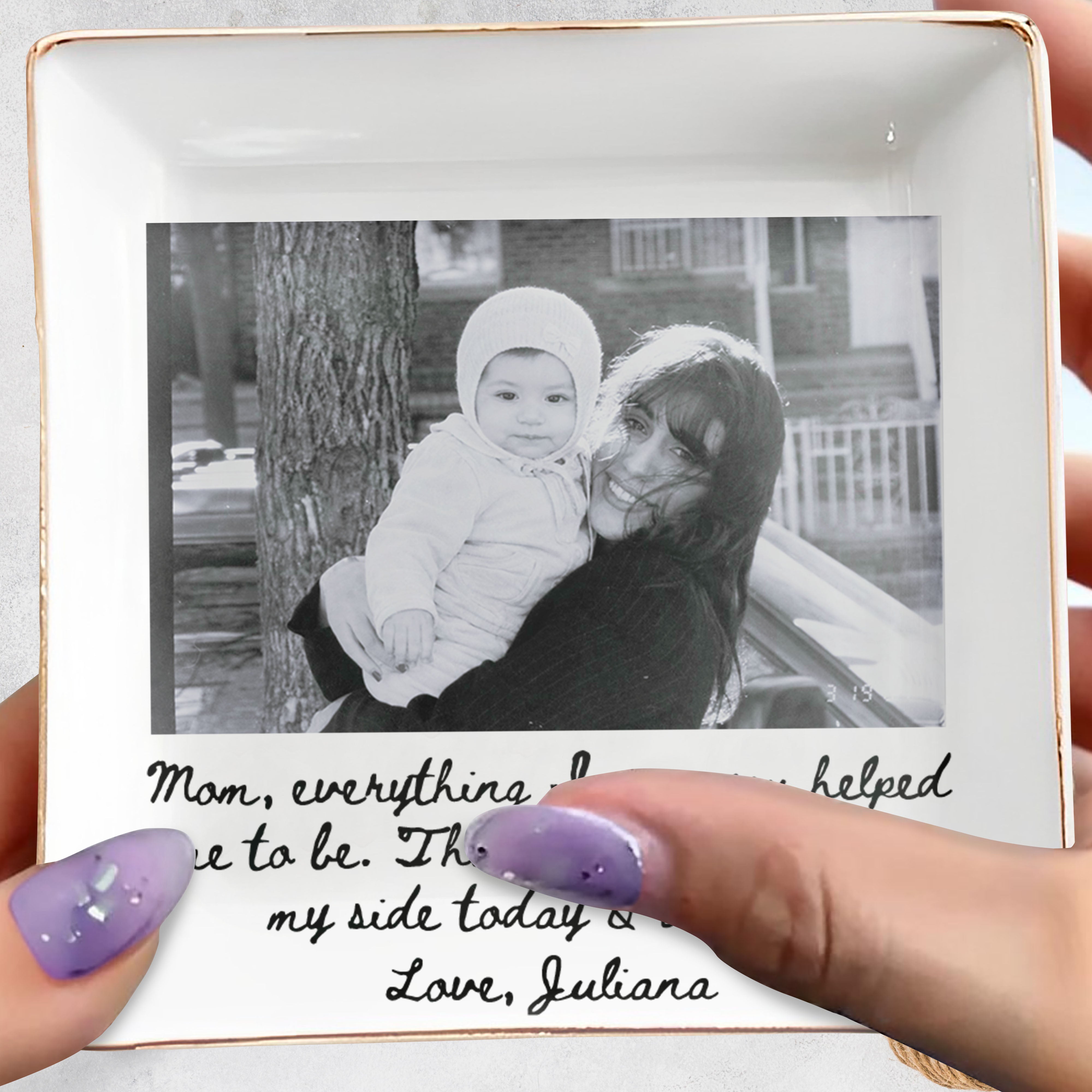 Personalized Photo Jewelry Dish Custom Gift for Mom Ceramic