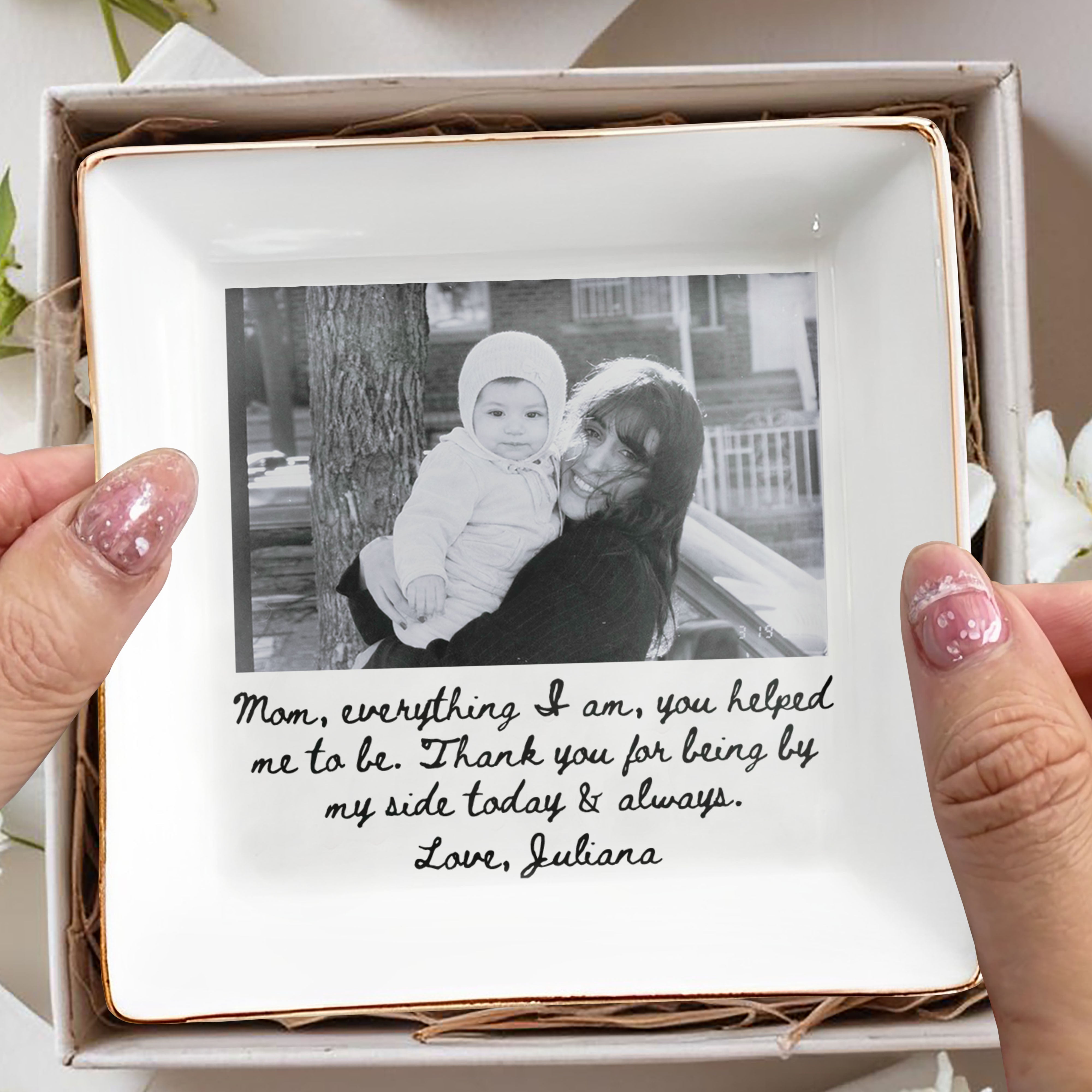 Personalized Photo Jewelry Dish Custom Gift for Mom Ceramic