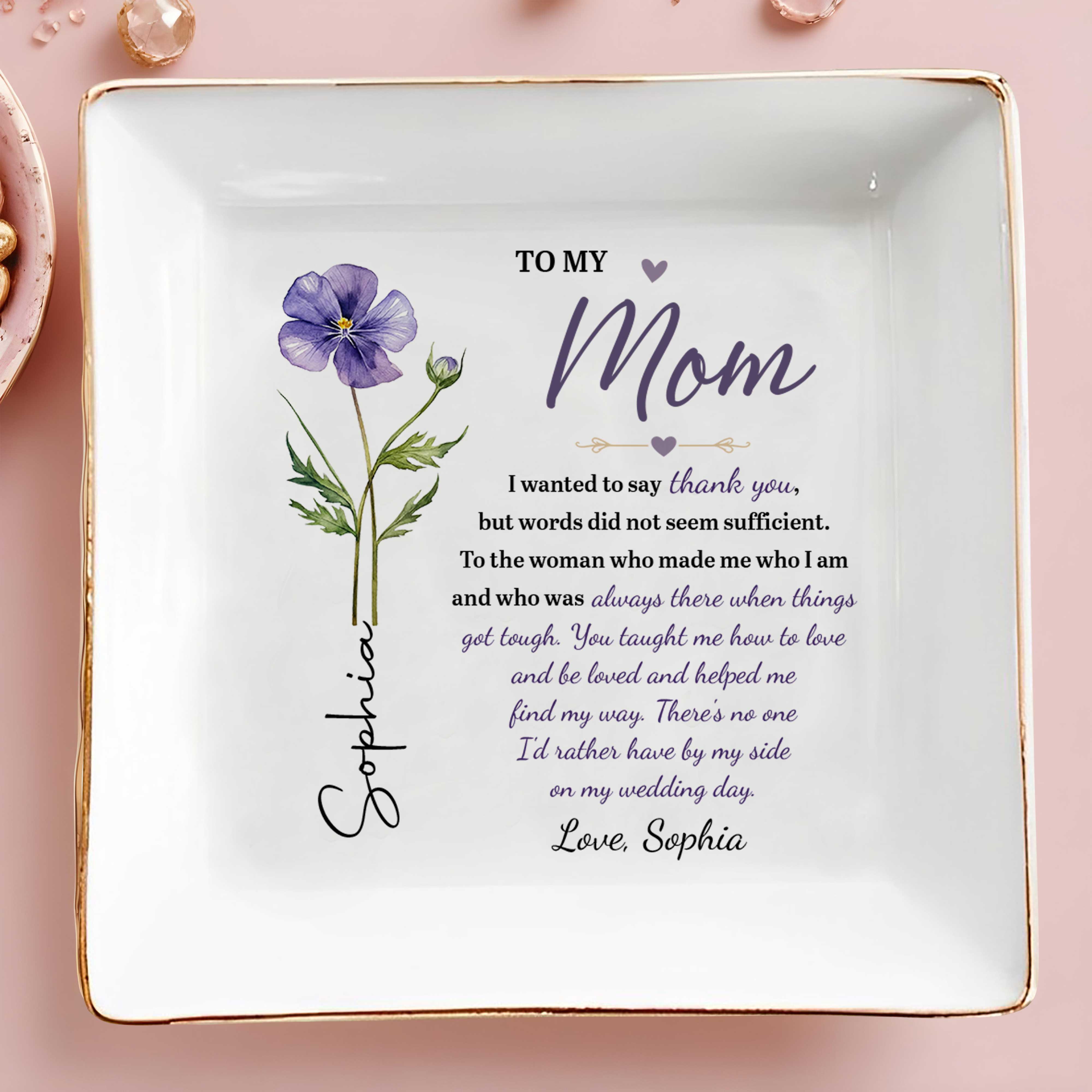 Personalized Jewelry Dish with Birth Month Flower for Mom