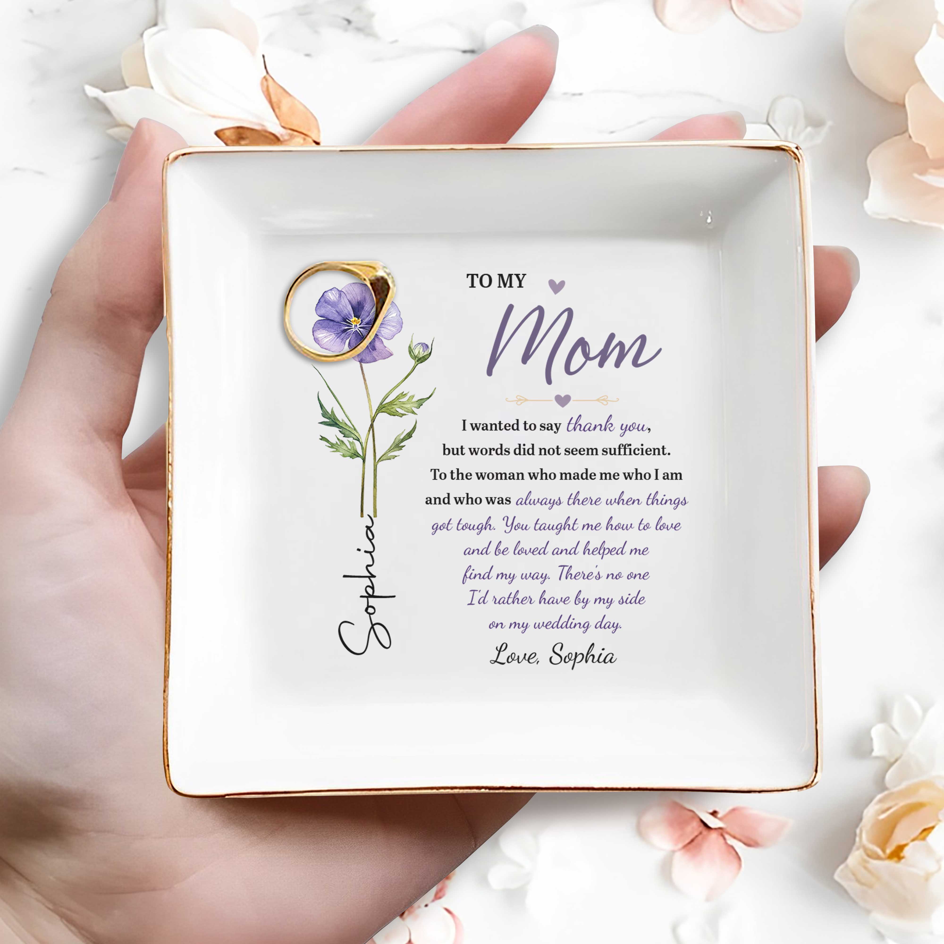 Personalized Jewelry Dish with Birth Month Flower for Mom