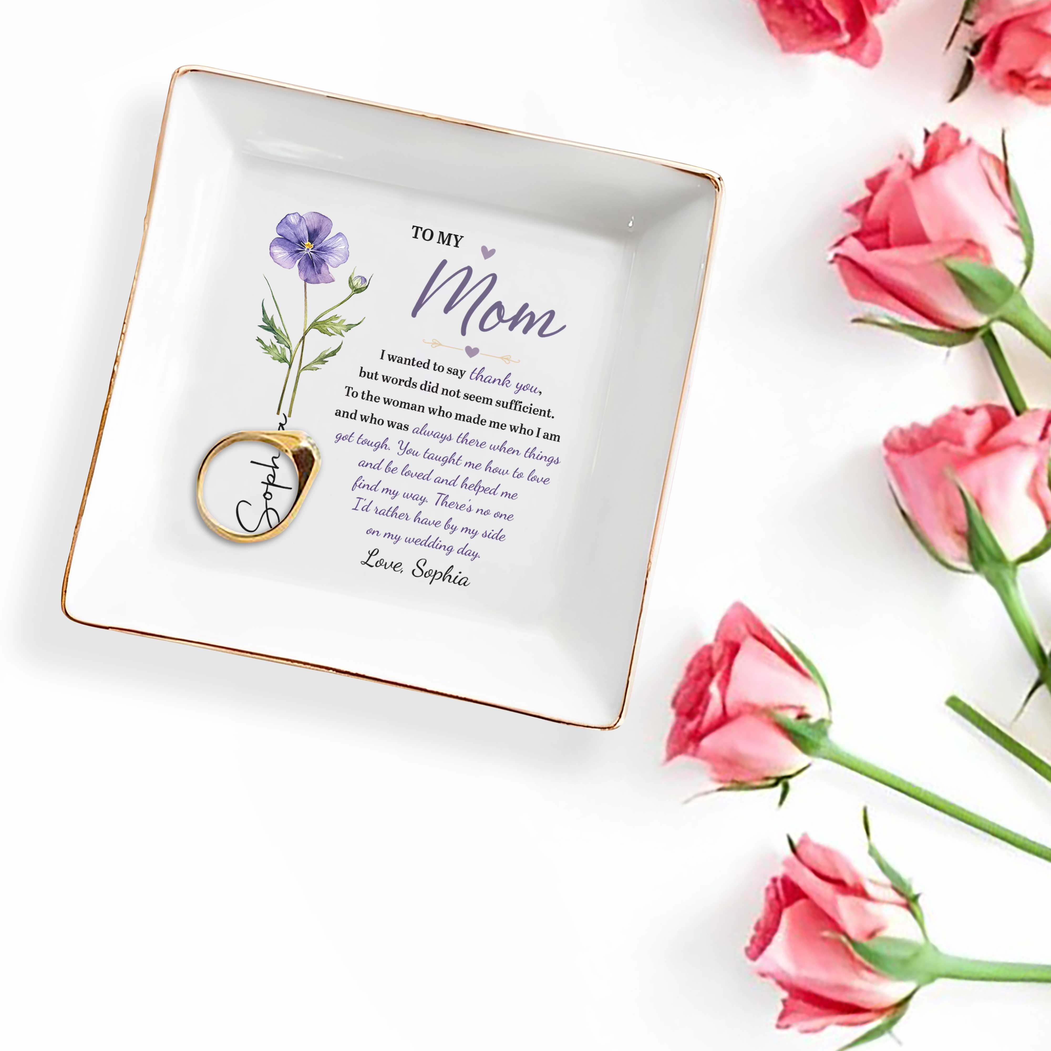 Personalized Jewelry Dish with Birth Month Flower for Mom