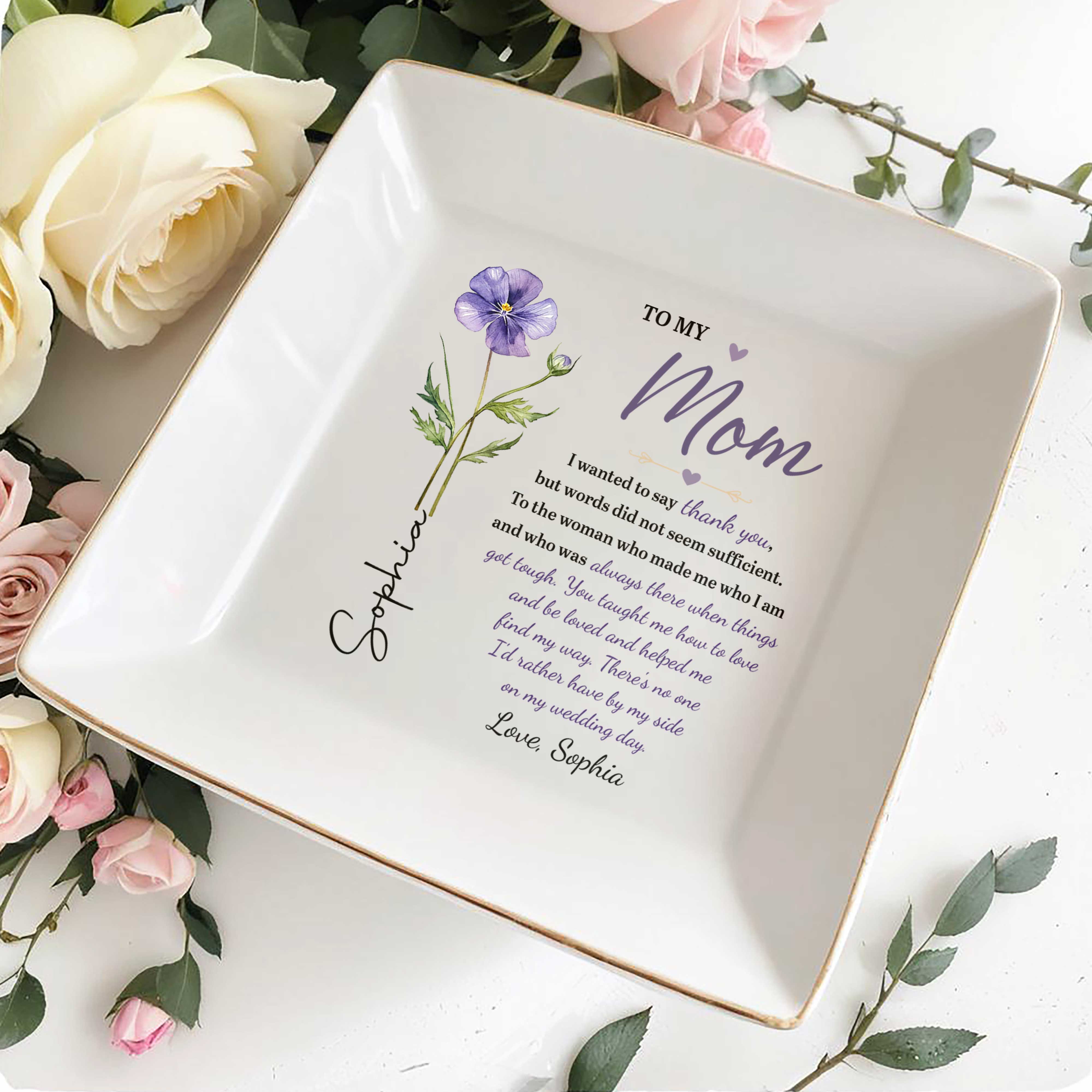 Personalized Jewelry Dish with Birth Month Flower for Mom