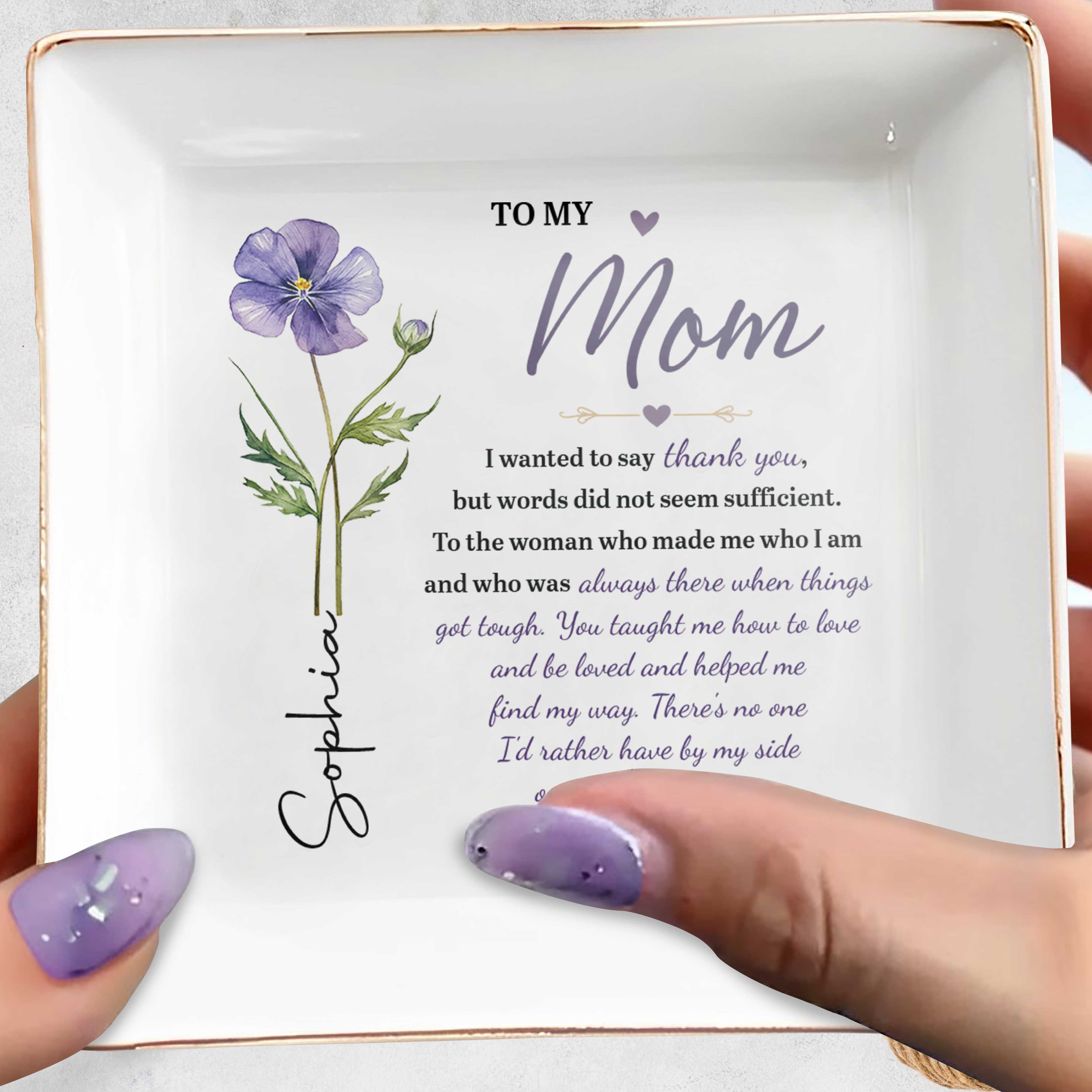Personalized Jewelry Dish with Birth Month Flower for Mom