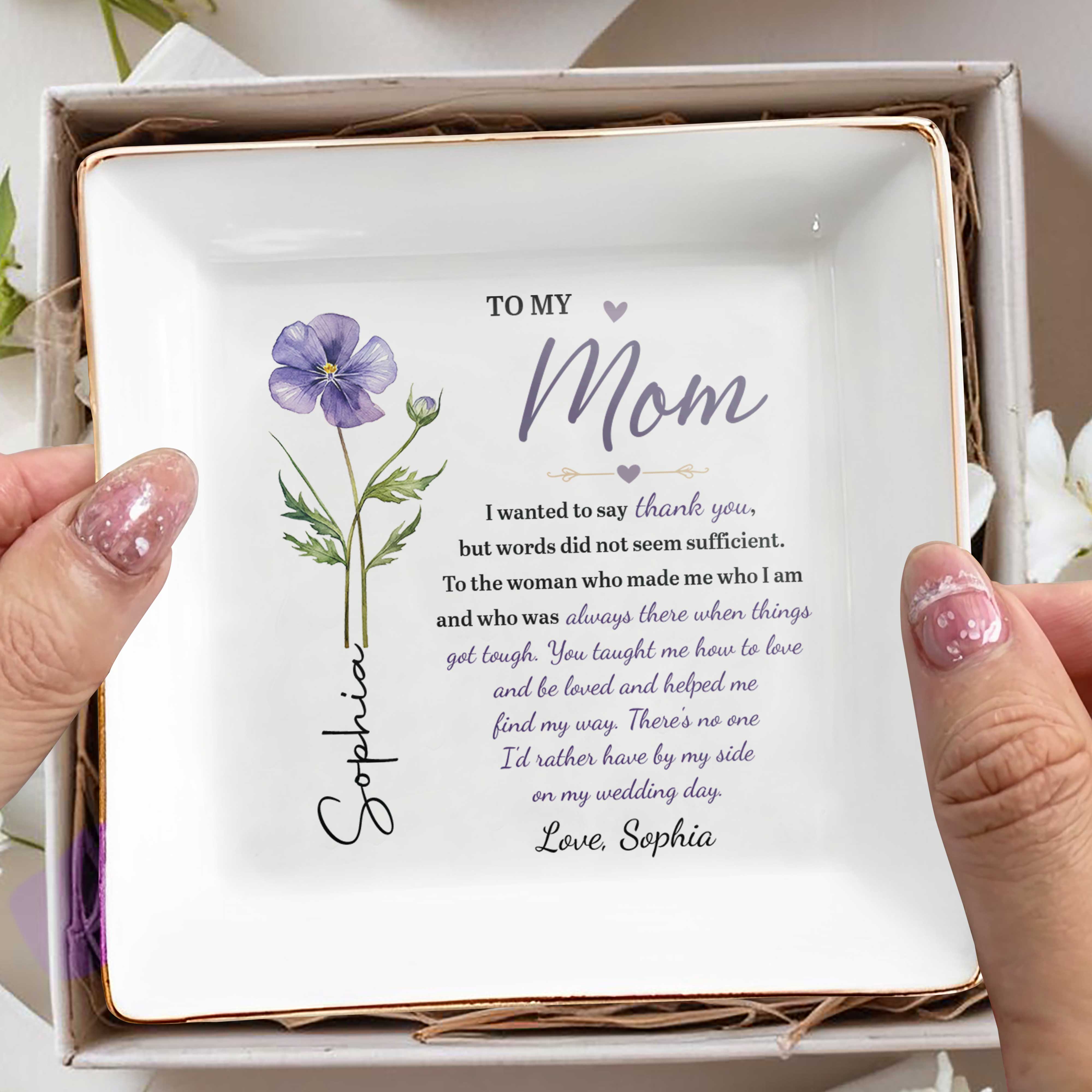 Personalized Jewelry Dish with Birth Month Flower for Mom