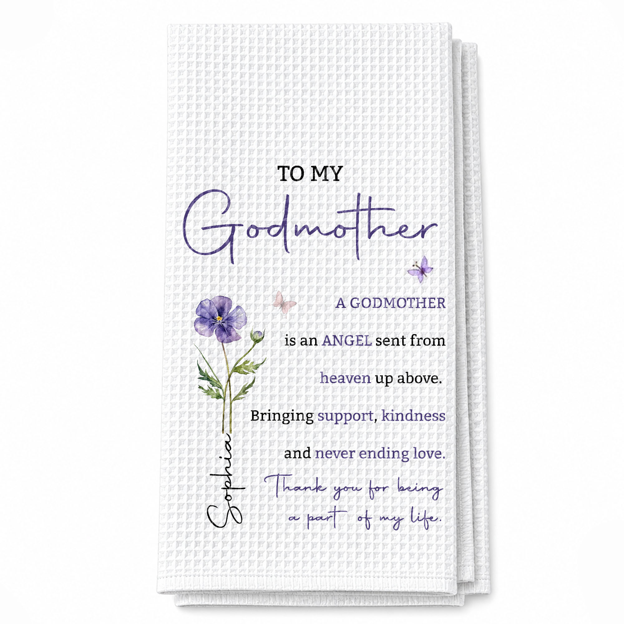 Personalized Kitchen Towel Gift for Godmother with Birth Flower