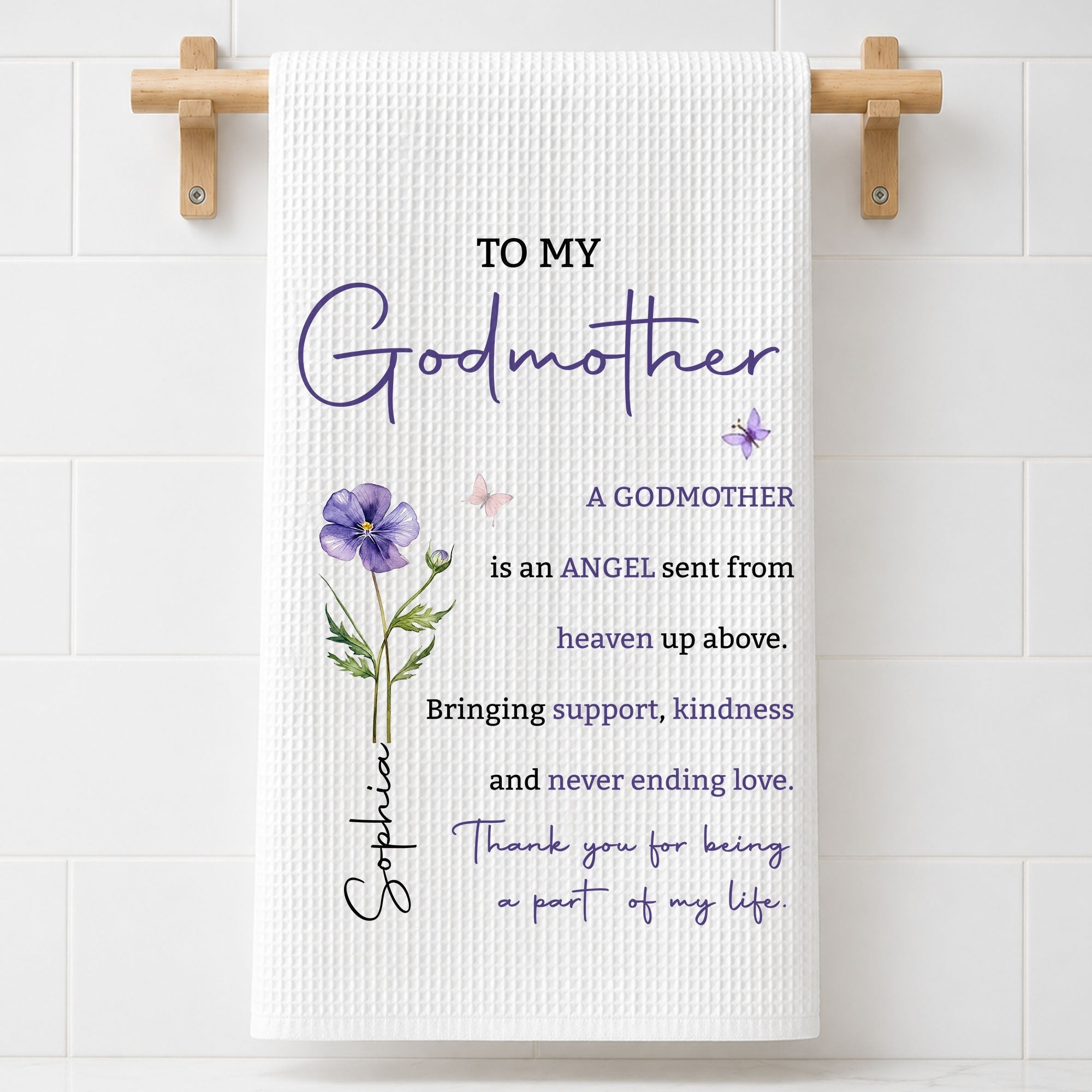 Personalized Kitchen Towel Gift for Godmother with Birth Flower