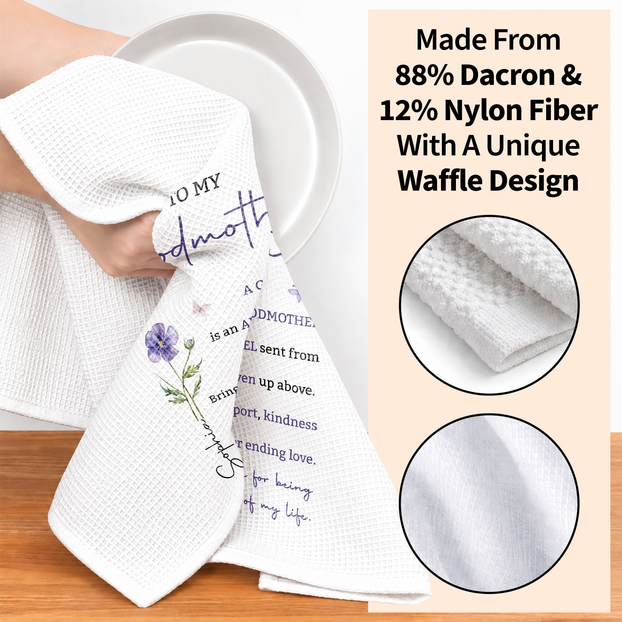 Personalized Kitchen Towel Gift for Godmother with Birth Flower