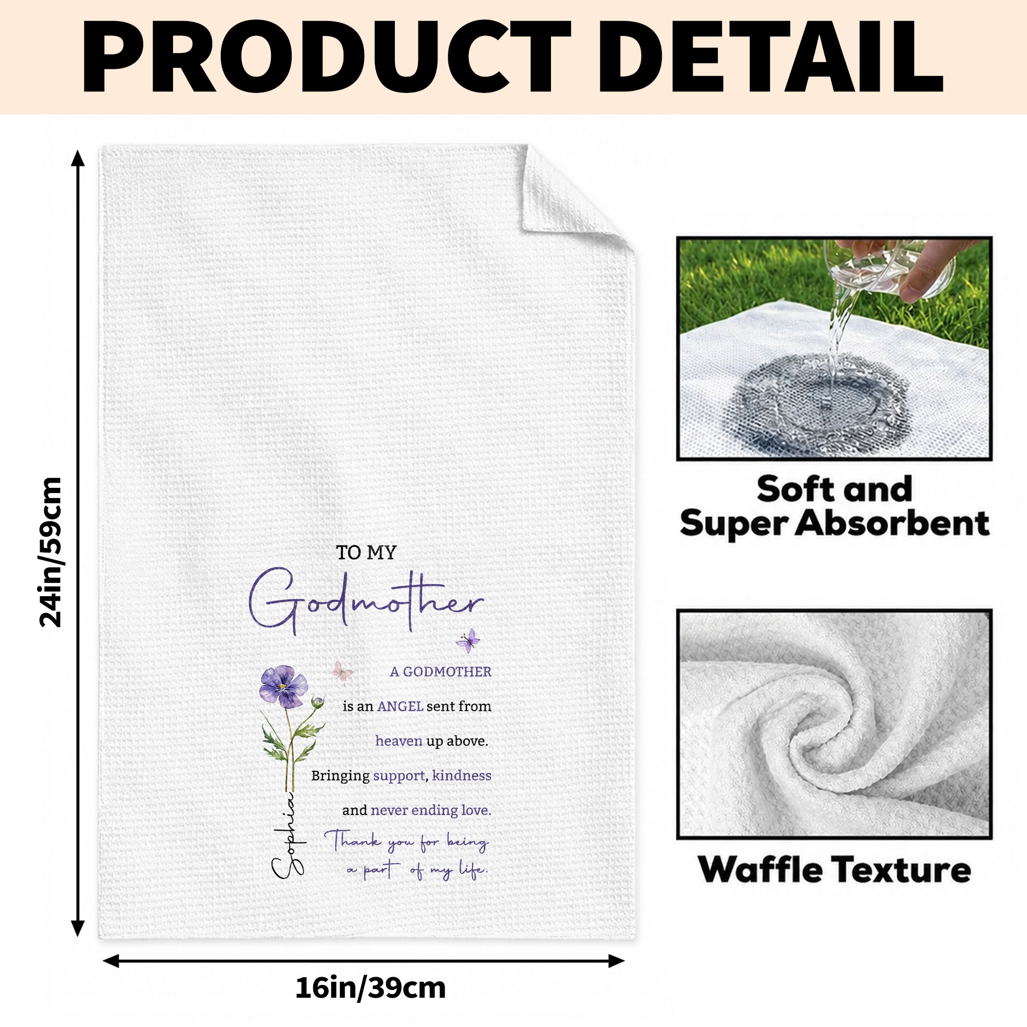 Personalized Kitchen Towel Gift for Godmother with Birth Flower