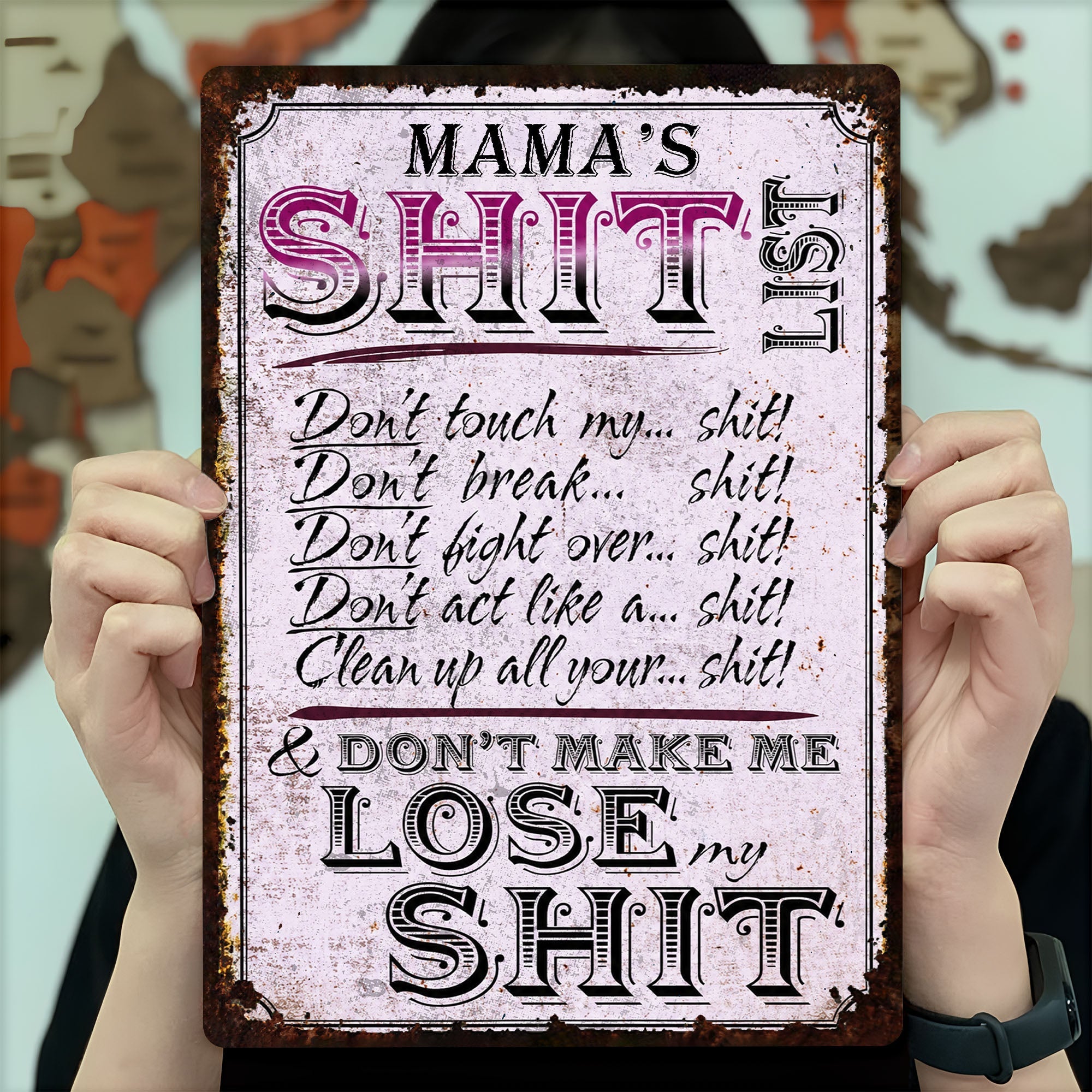 Personalized Metal Sign Funny Rules Gift for Mom Home Decor