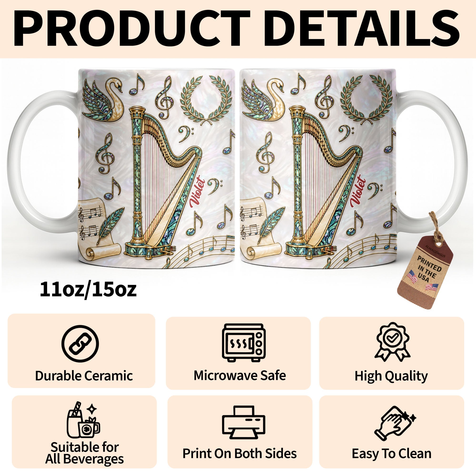 Personalized Musical Notes Coffee Mug Custom Gift for Music Lovers