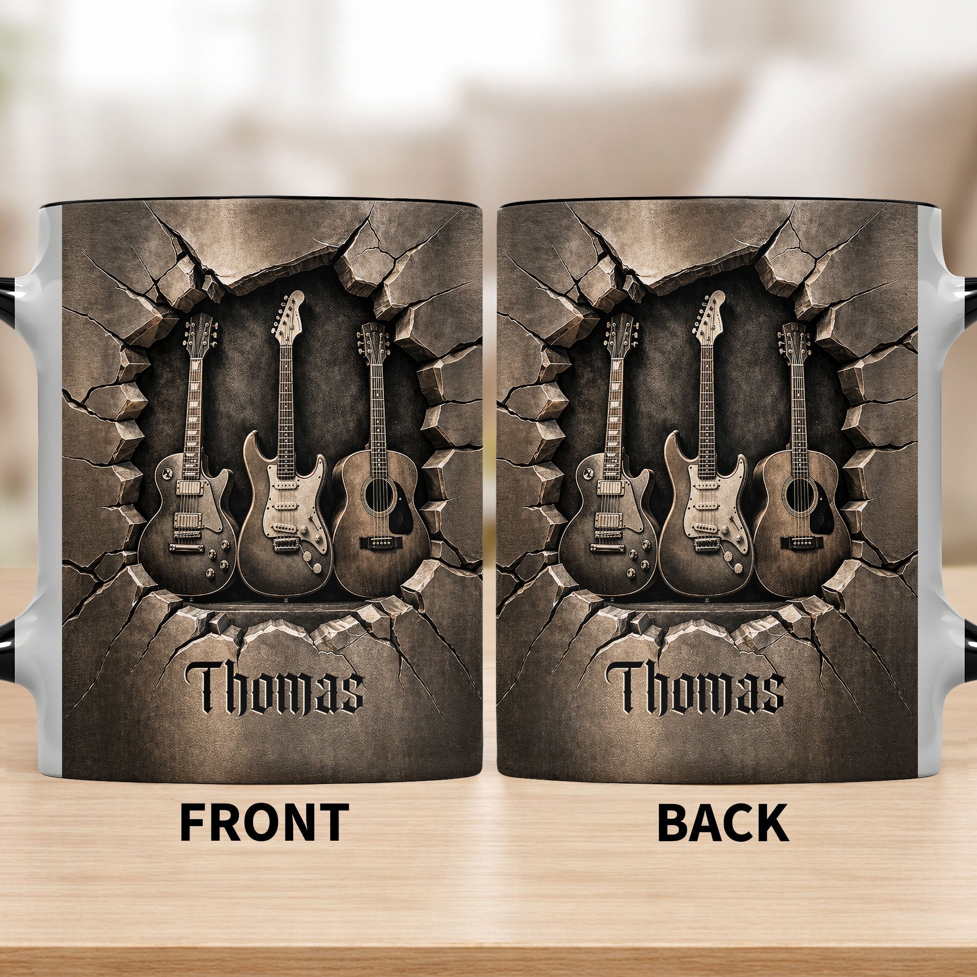 Personalized Custom Accent Mug with Guitar Design Gift for Music Lovers