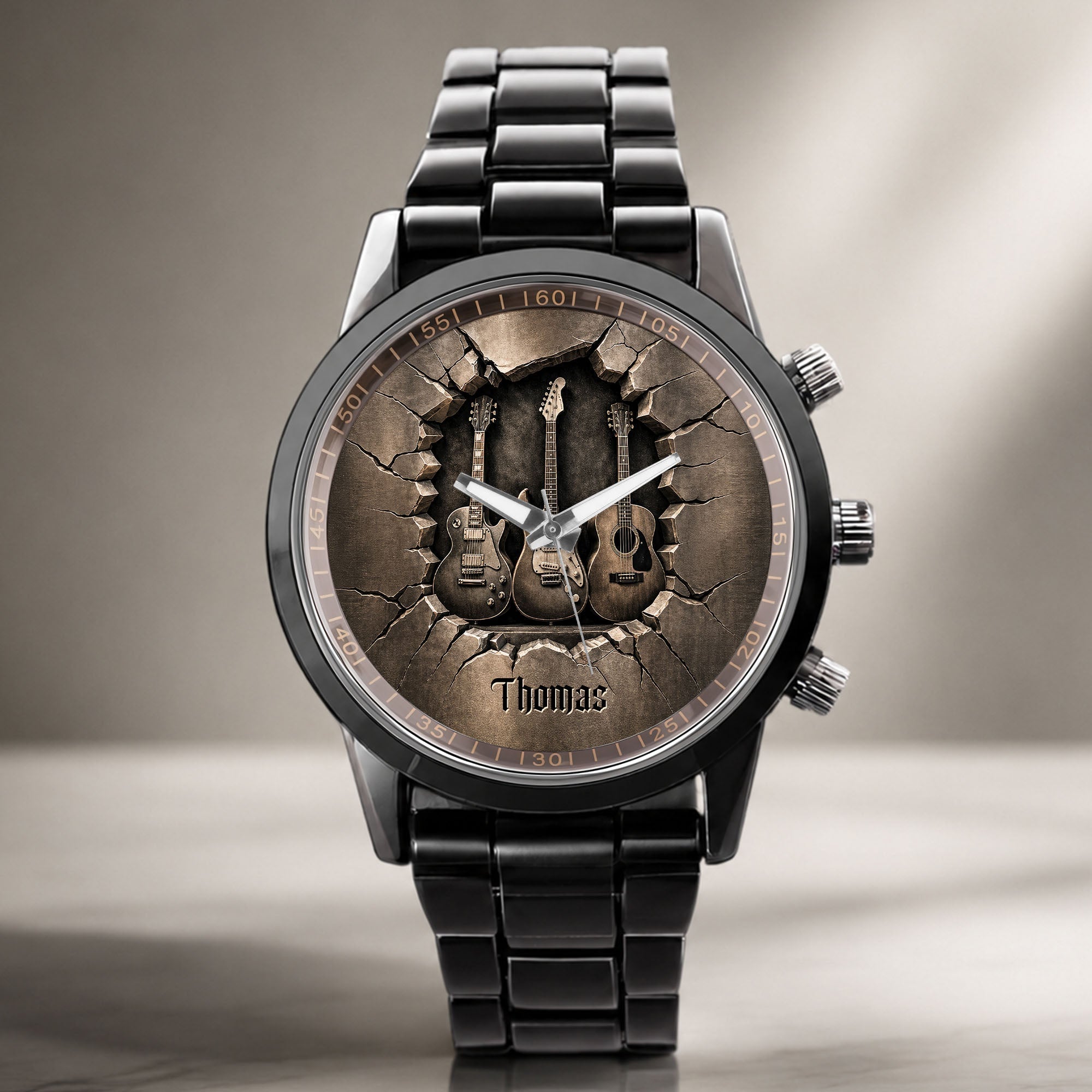 Personalized 3D Guitar Design Men's Watch Custom Name Gift