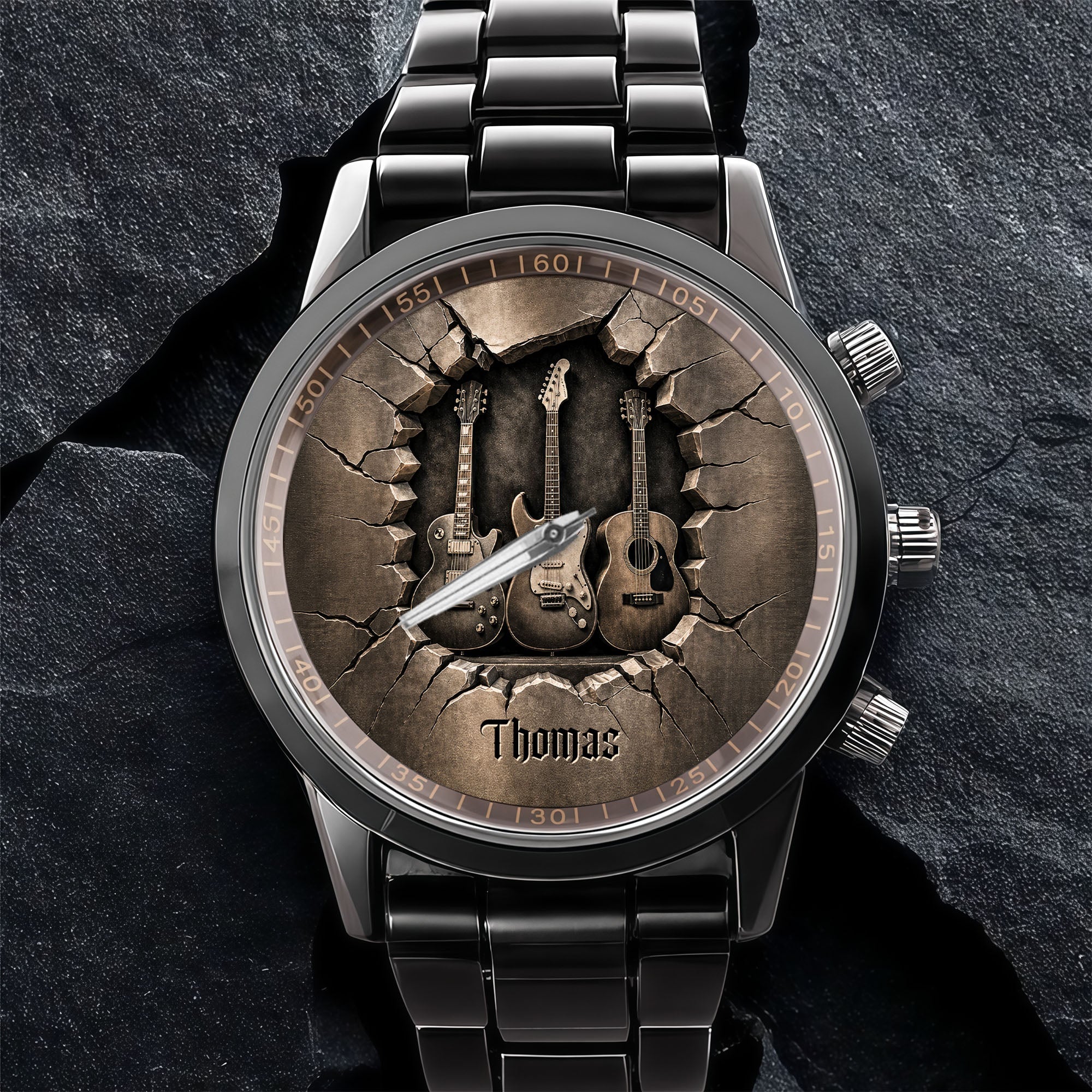 Personalized 3D Guitar Design Men's Watch Custom Name Gift