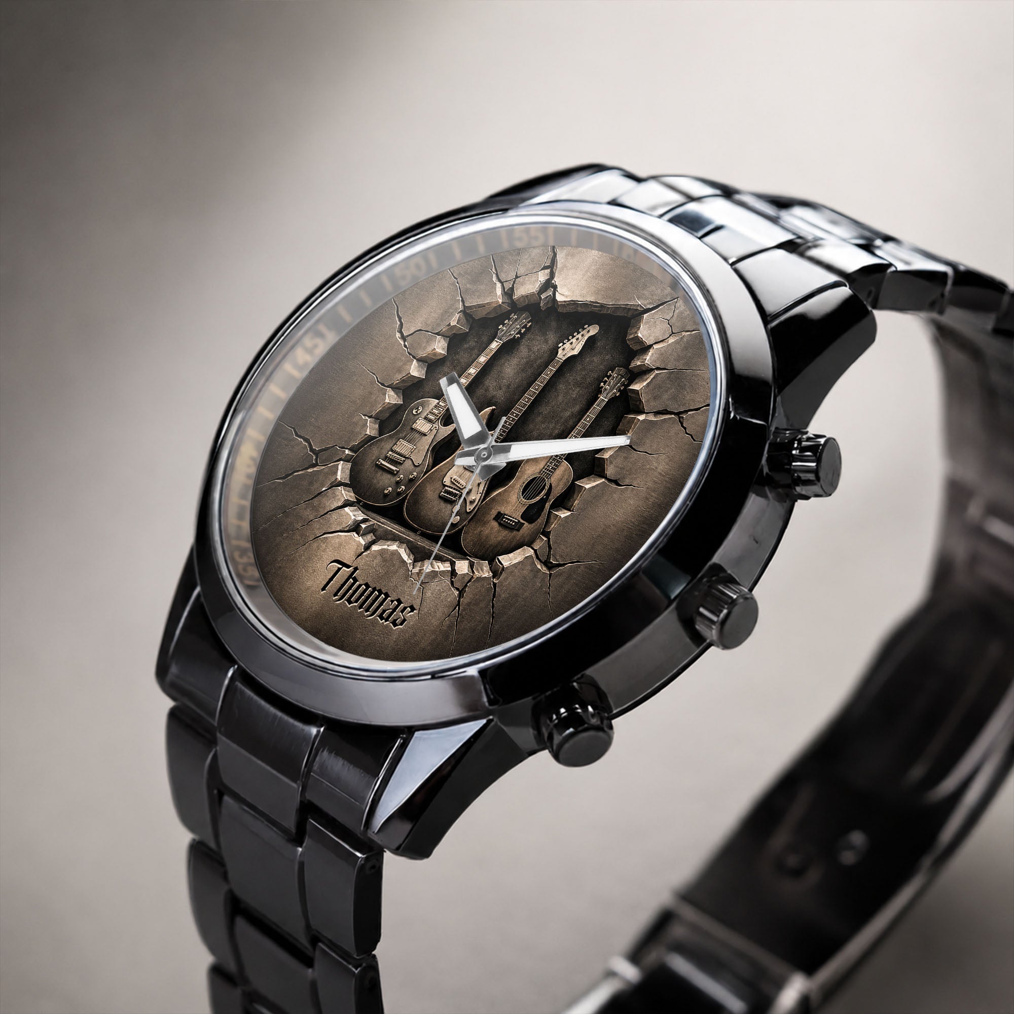 Personalized 3D Guitar Design Men's Watch Custom Name Gift