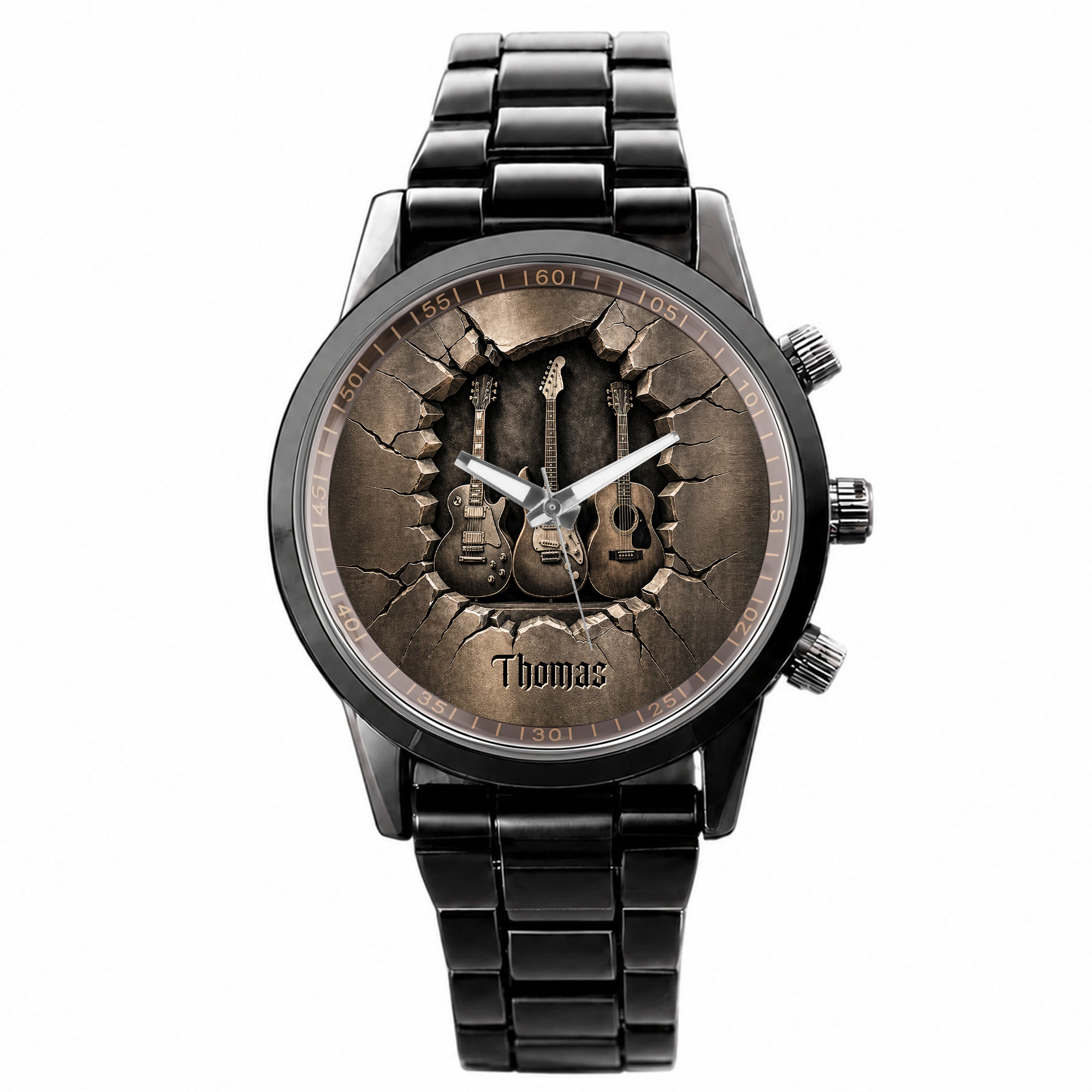 Personalized 3D Guitar Design Men's Watch Custom Name Gift