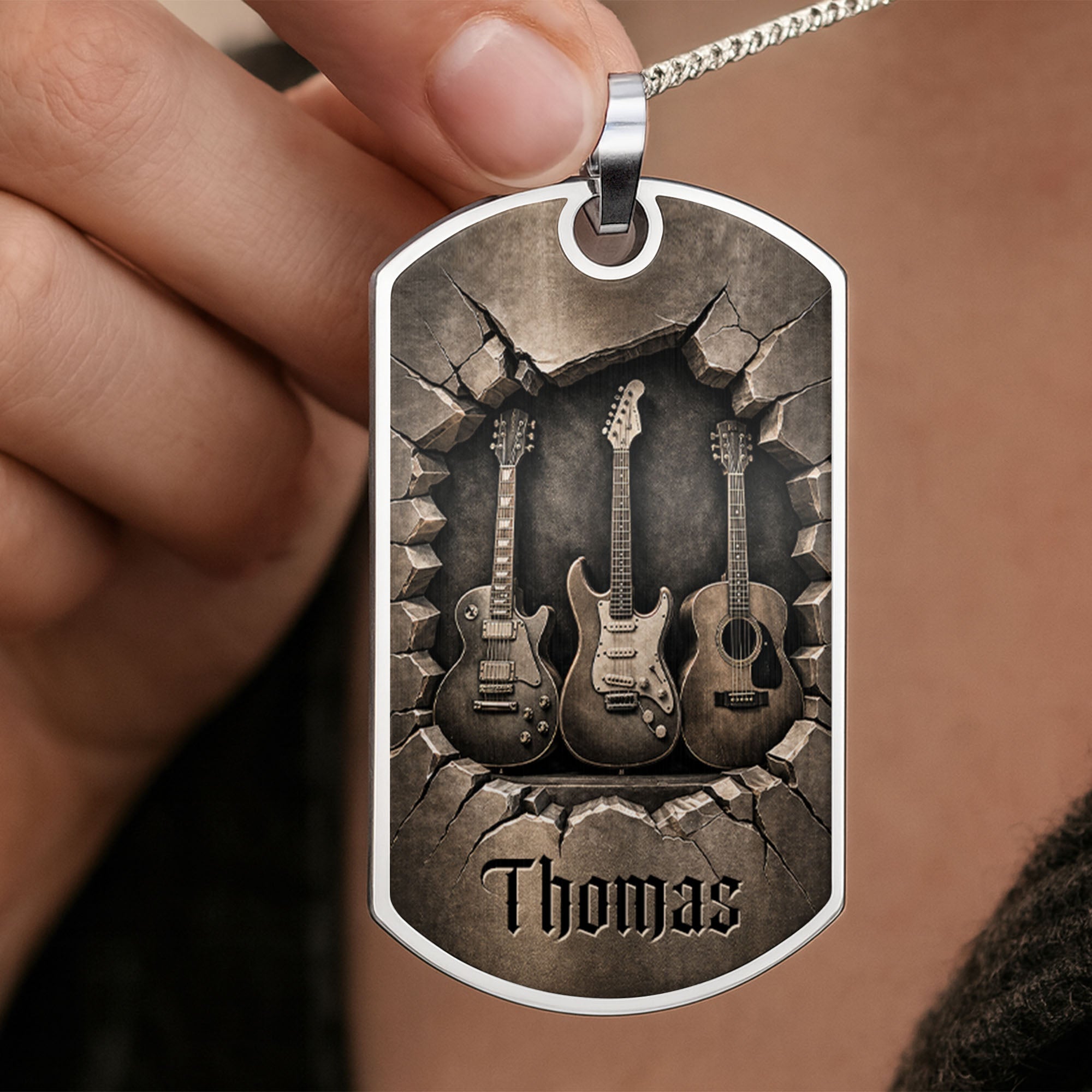 Personalized Music Dog Tag Necklace Custom Name Gift for Him