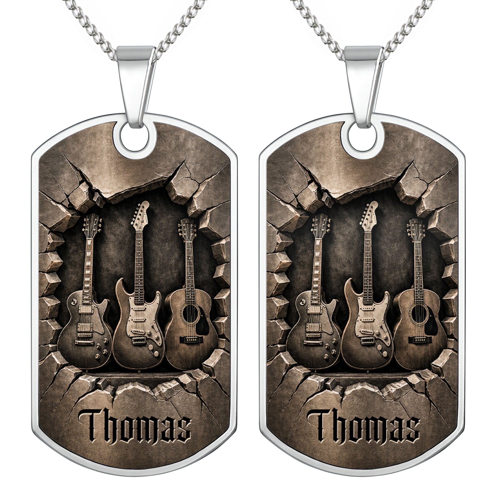 Personalized Music Dog Tag Necklace Custom Name Gift for Him