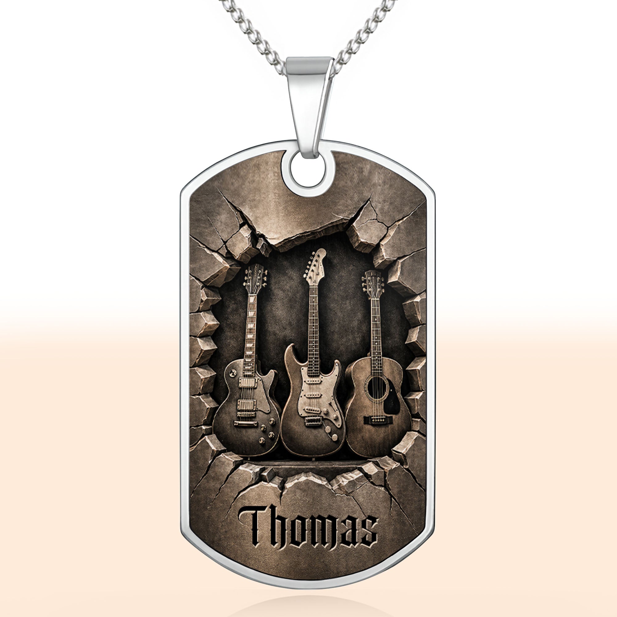 Personalized Music Dog Tag Necklace Custom Name Gift for Him