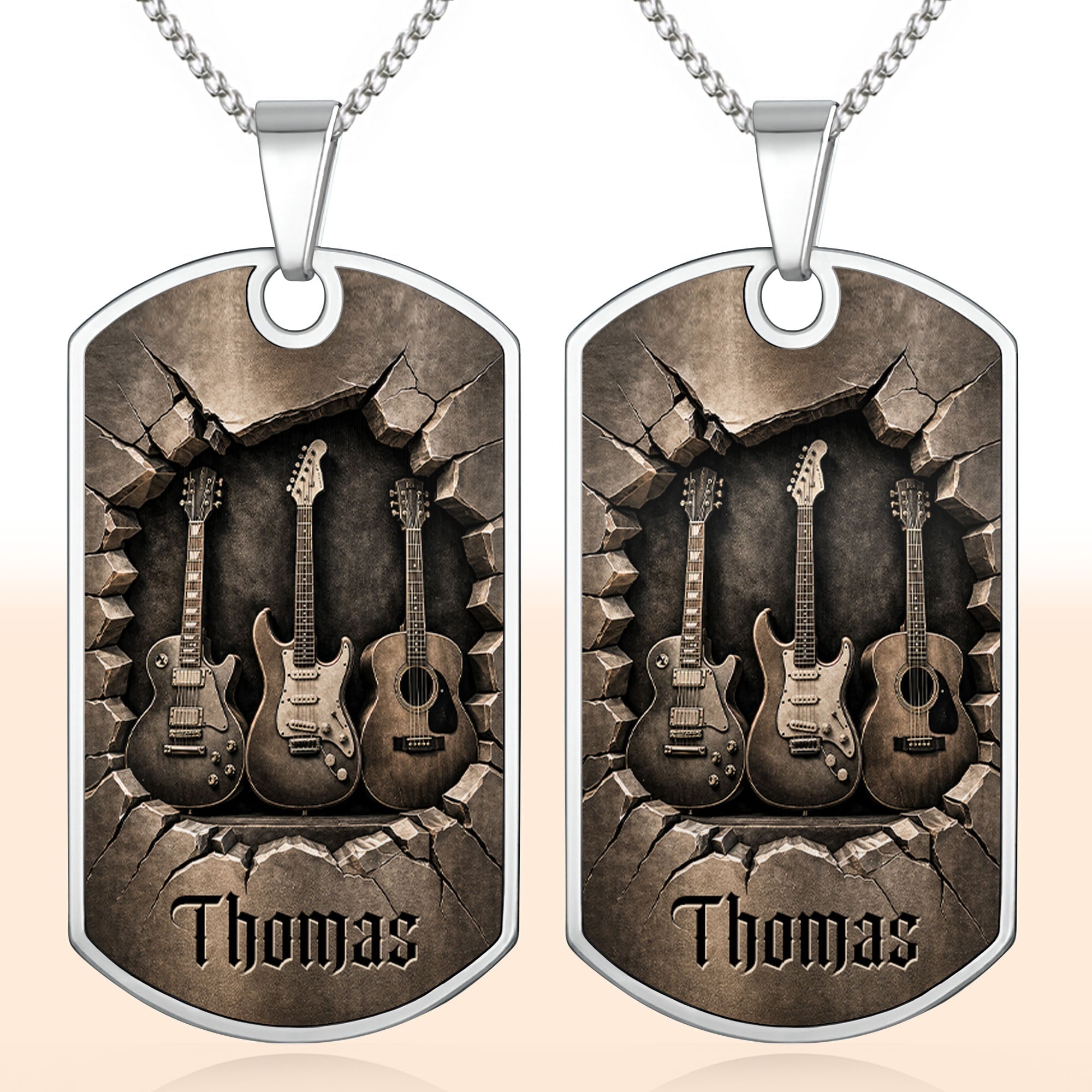 Personalized Music Dog Tag Necklace Custom Name Gift for Him