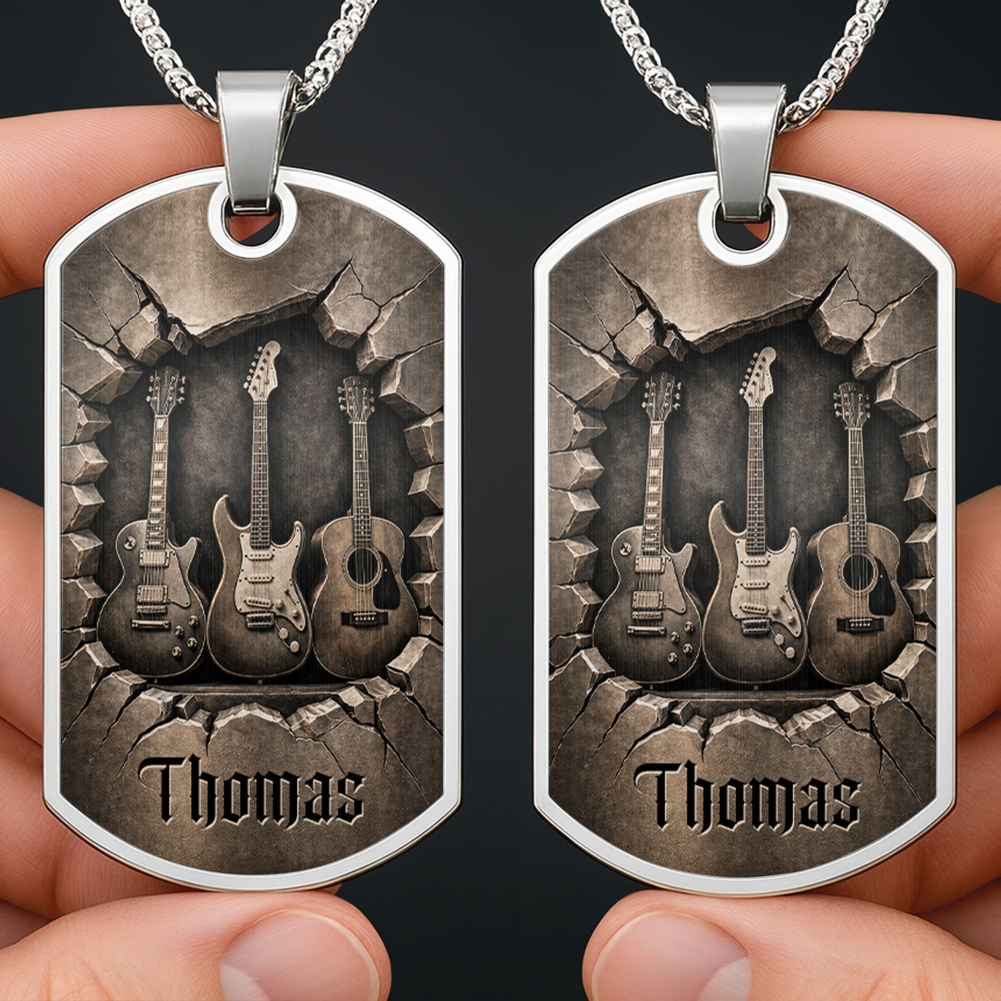 Personalized Music Dog Tag Necklace Custom Name Gift for Him