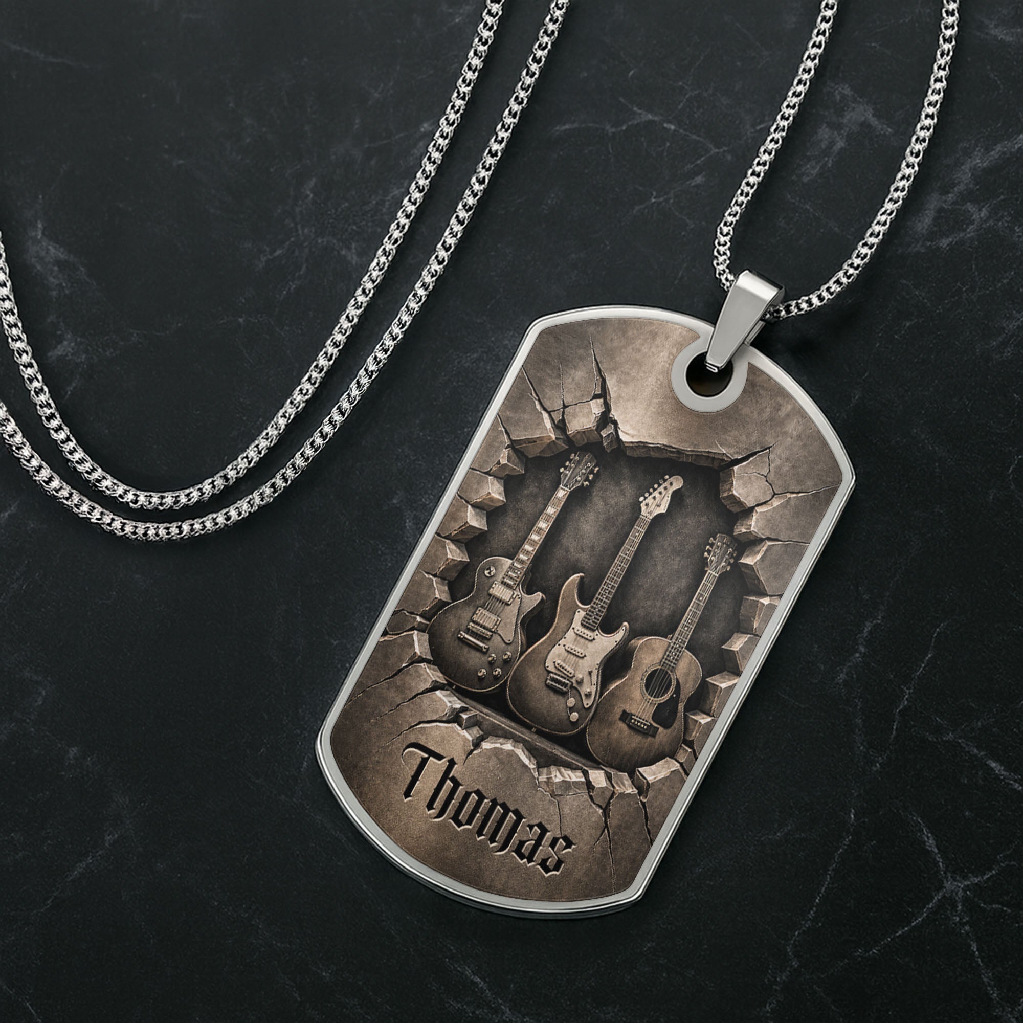 Personalized Music Dog Tag Necklace Custom Name Gift for Him